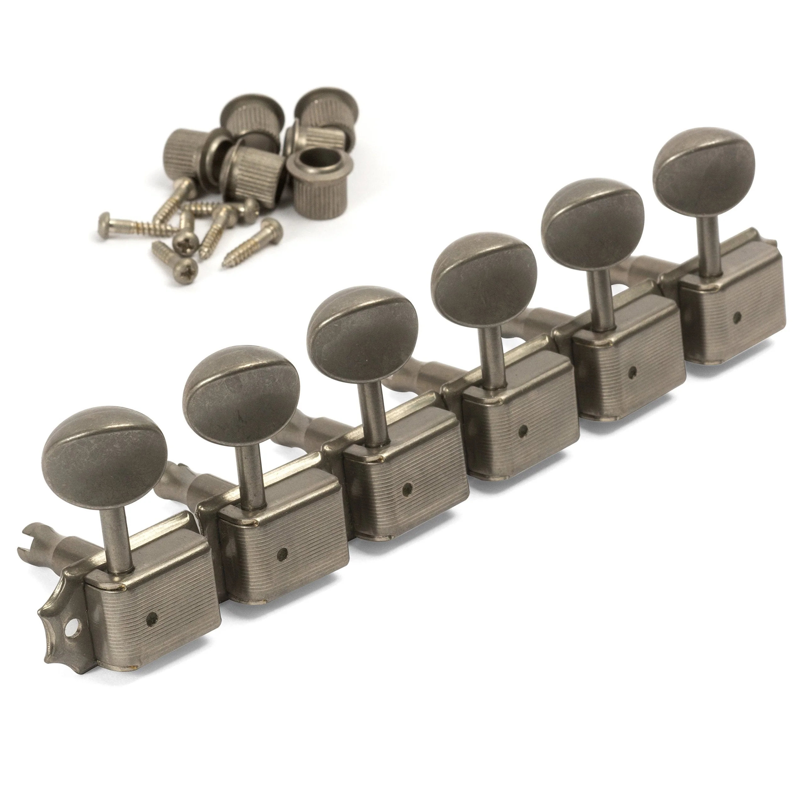 Gotoh Vintage-style Oval Knob 6-In-Line Tuners, Relic Nickel - Image 2