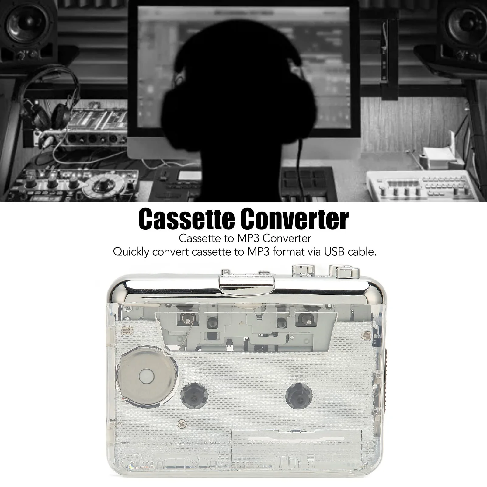GOWENIC Cassette Player, USB Cassette to MP3 Converter Portable Walkman Cassette Music Player Tape to MP3 Player, with 3.5mm Headphone Jack, Compatible for OS X PC - Image 2