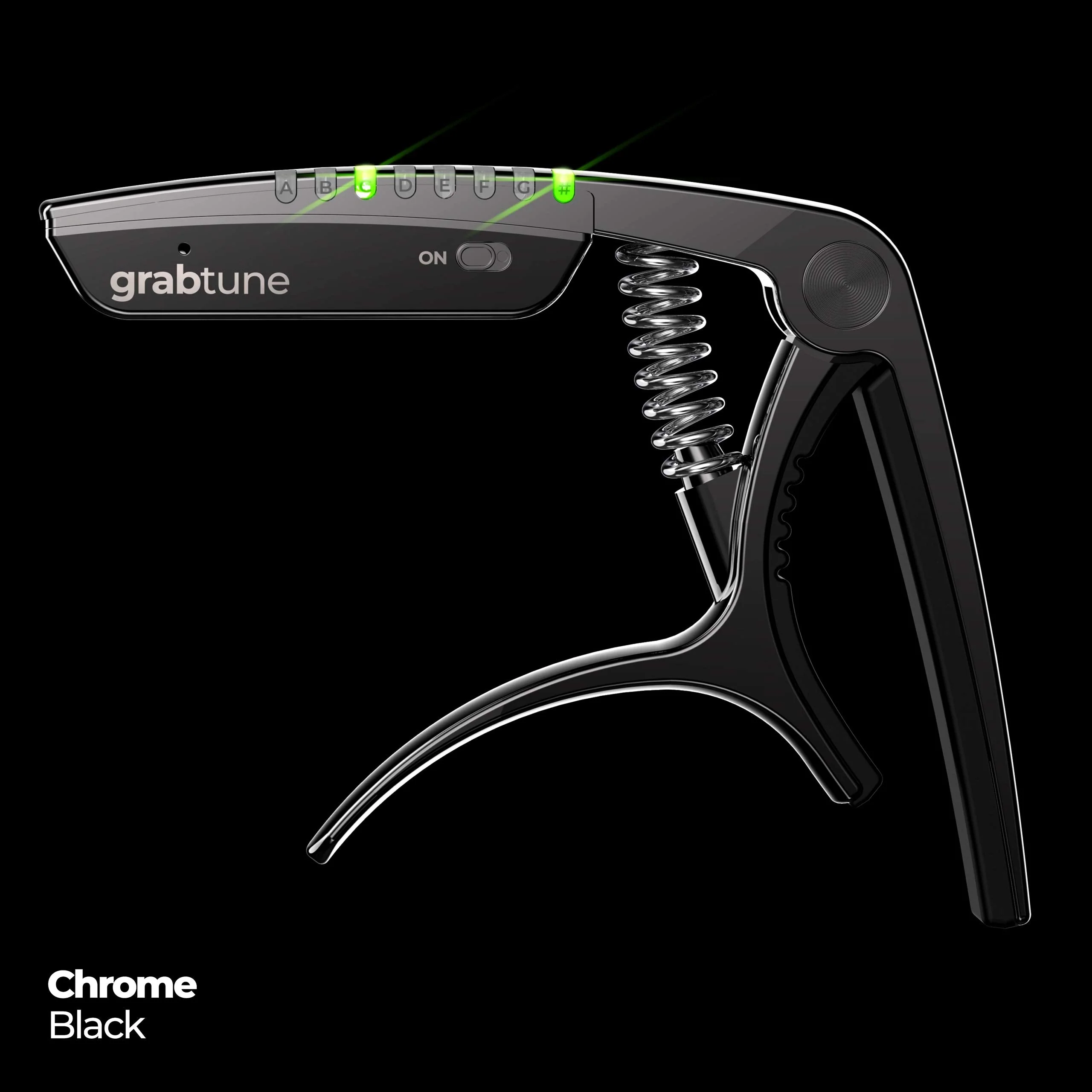 Grabtune Acoustic Guitar Capo-Tuner | 2 In 1 Equipment | Precise and Accurate Tuning System | Full Color LED Edge Lighting Display | USB Rechargeable Battery | Chrome Plating (Black) Black - Image 2