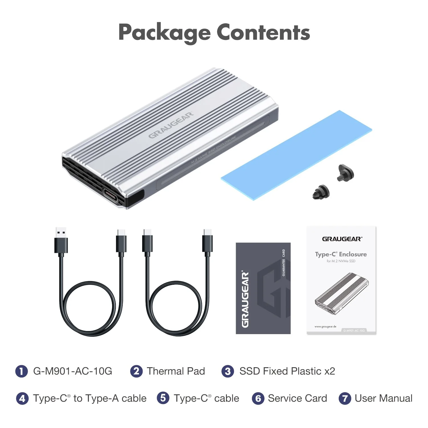 GRAUGEAR M.2 SSD NVMe Enclosure RGB, 10Gbps USB3.2 Gen2 Tool-Free Aluminum External M2 Solid State Drive NVMe Enclosure USB C, RTL9210 External Case for PCIe NVMe M-Key B+M Key [G-M901-AC-10G] - Image 8