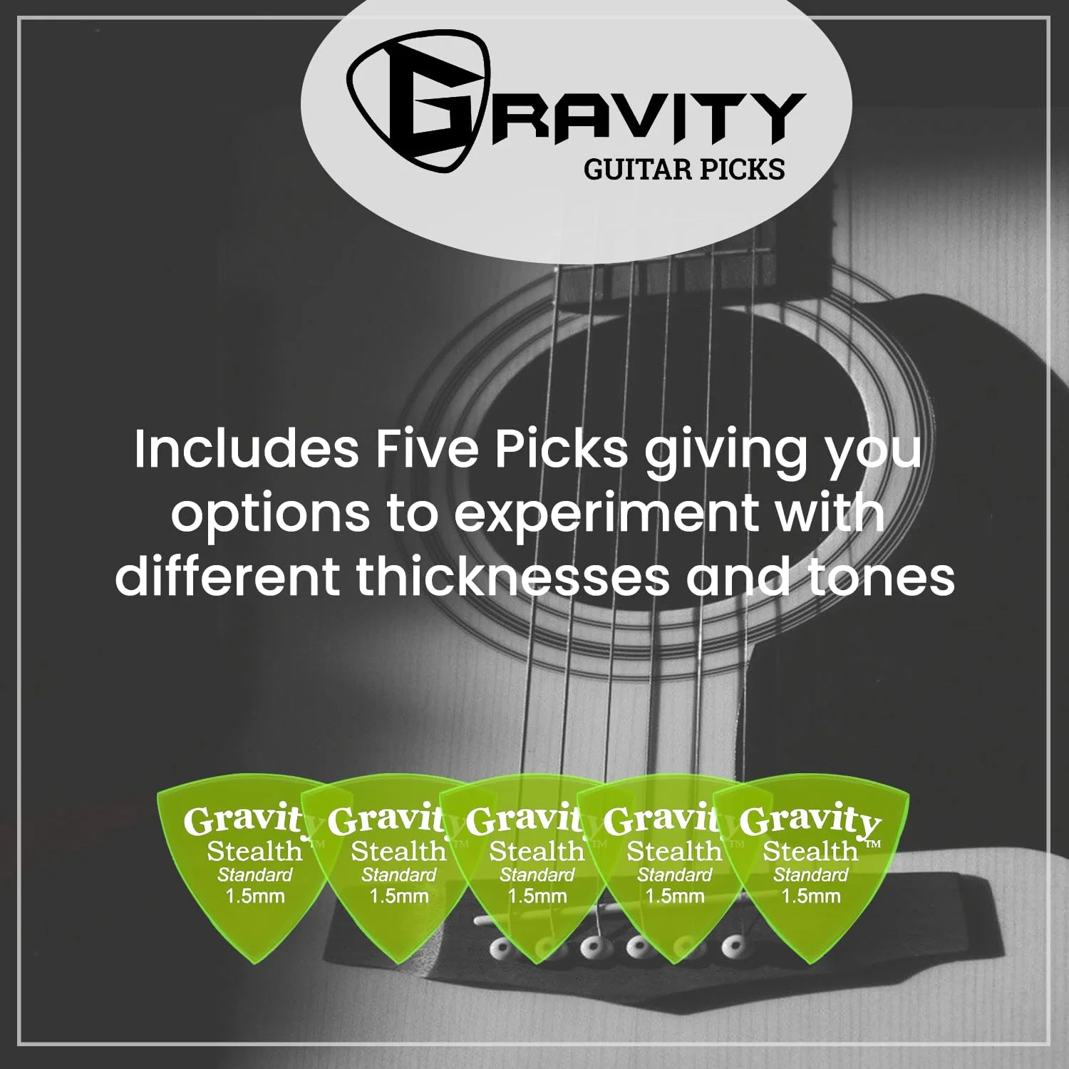 Gravity Picks Acrylic Guitar Picks - Polished, Sharper & Stronger Bevels for Brighter Sound & Tighter Grip - 1.5mm Stealth Design & Standard Thickness - Handcrafted in California (5 Pack) - Image 7