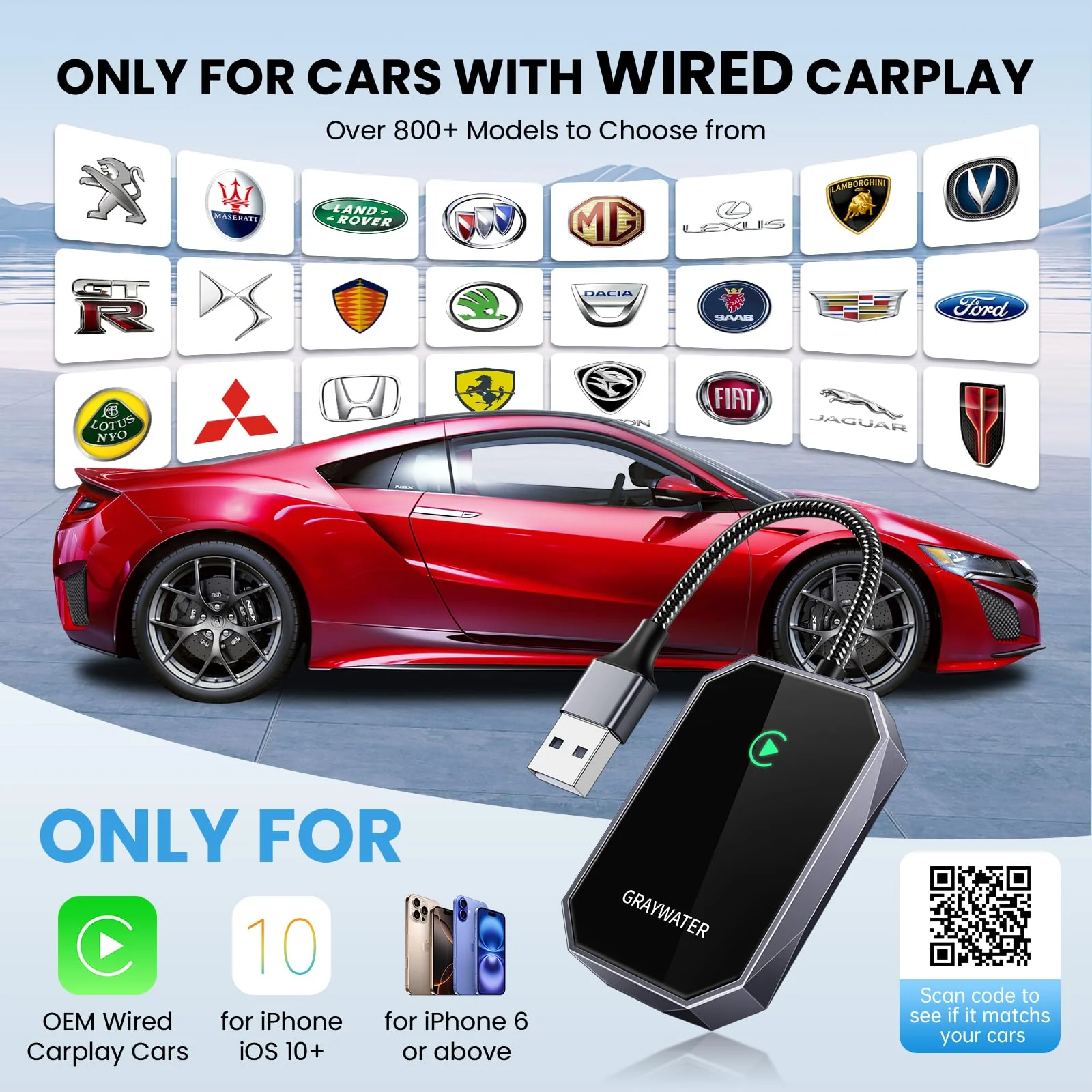 GRAYWATER Wireless CarPlay Adapter,Convert OEM Wired to Wireless Car Play Dongle Fit for Cars 2015+ & for Apple iPhone iOS 10+,Innovative Seamless Control Plug & Play（Space Silver） Space Silver - Image 6