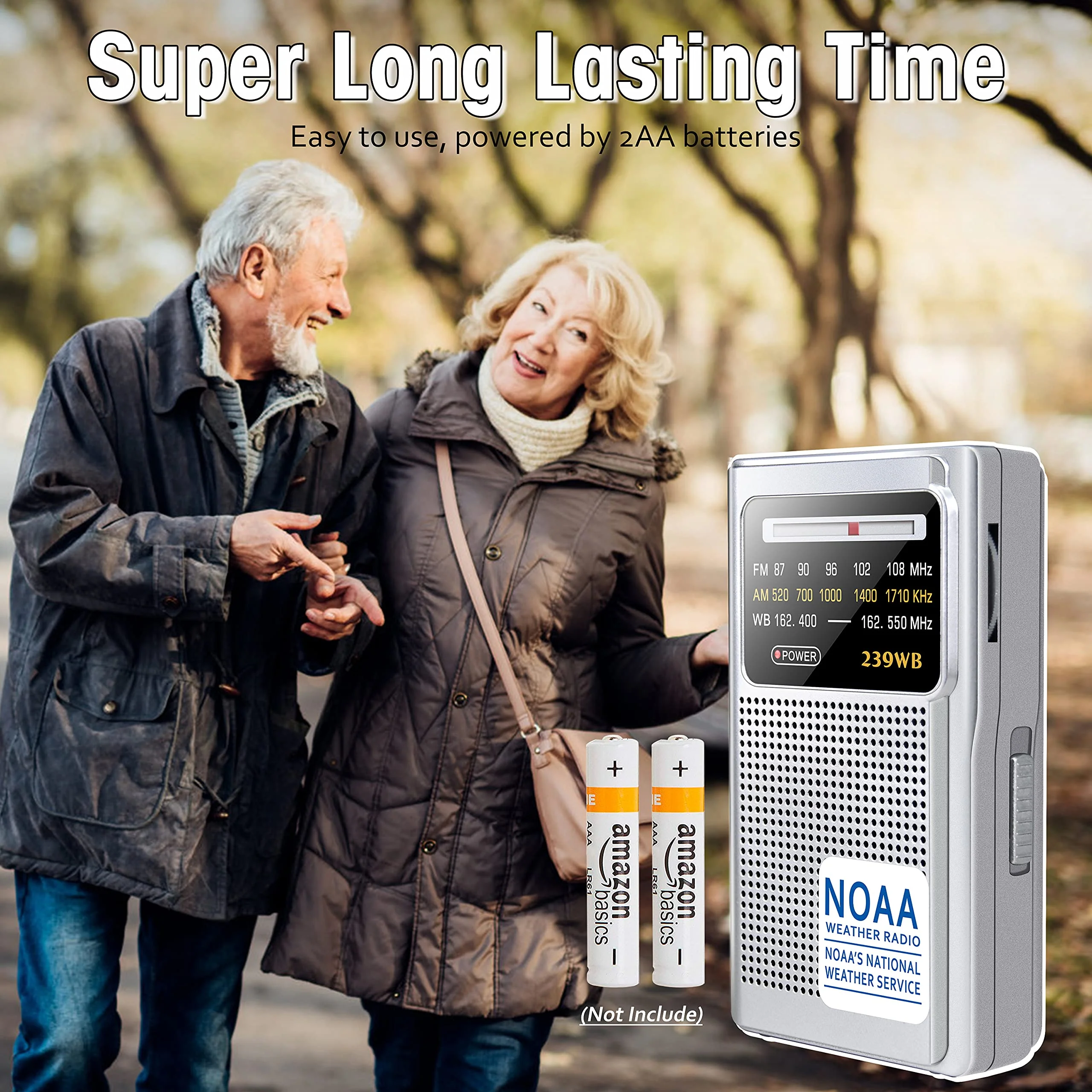 Greadio NOAA Weather Radio, AM/FM Battery Operated Transistor Portable Radio with Best Reception,Stereo Earphone Jack,Powered by 2 AA Battery for Emergency,Hurricane,Running, Walking,Home (Silver) Silver - Image 6