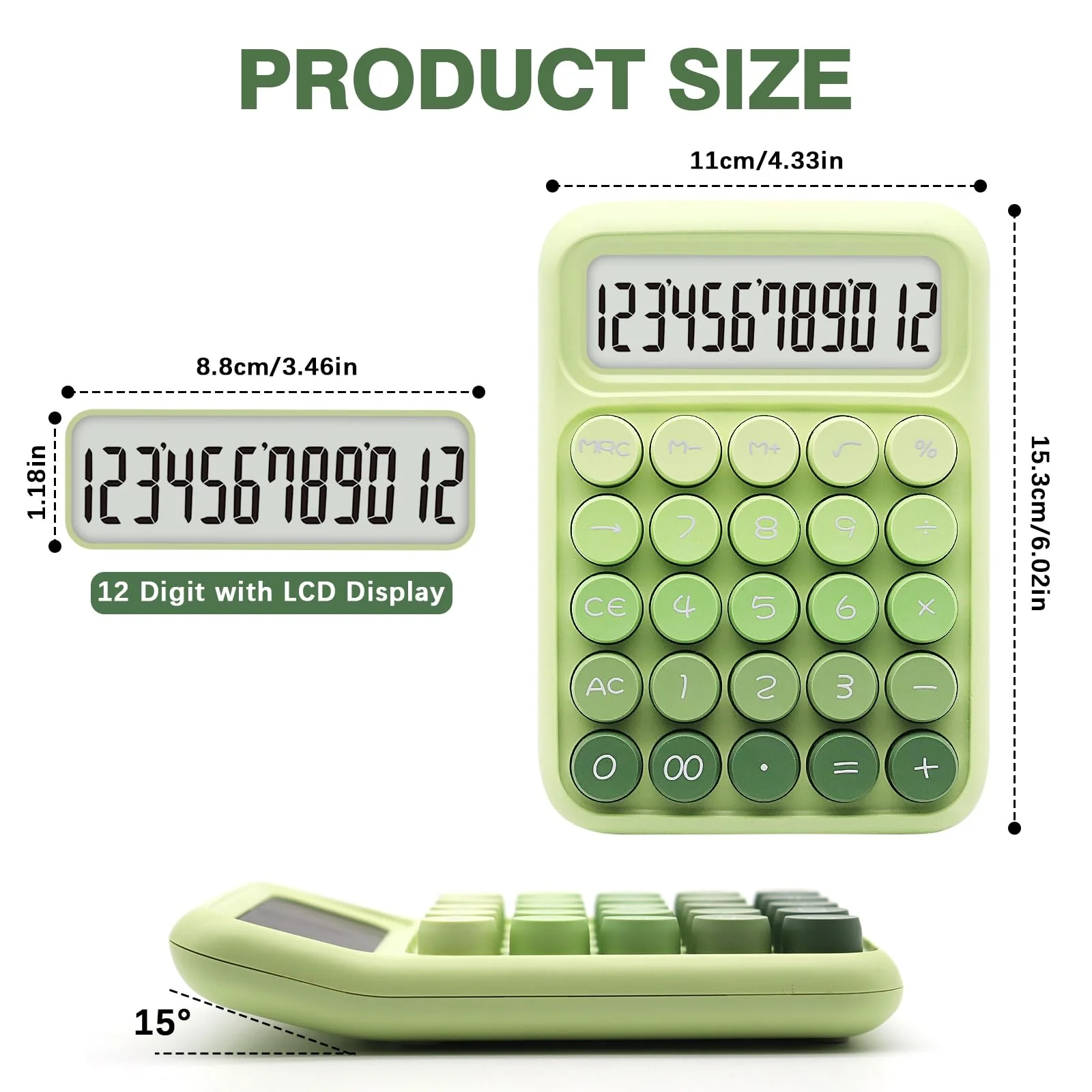 Green Calculator, UPIHO Standard Calculator,Gradient Green Calculator with 12 Digit Display and Big Buttons,Green Office Supplies and Desk Accessories,Cute Calculator for Office,School Gradient Green - Image 2