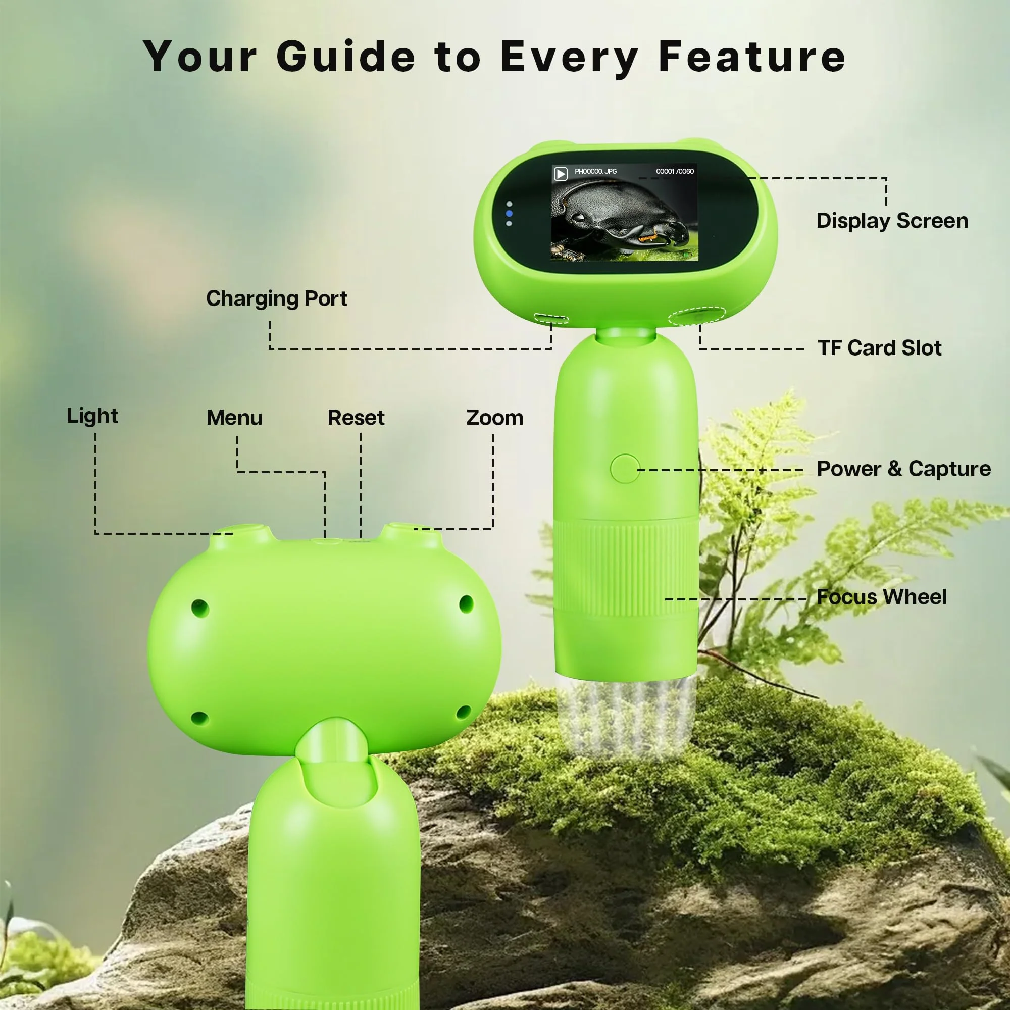 GreenPeek Microscope for Kids with 2" Screen 1000x Portable Pocket Digital Kids Mini Scope, 16GB Card, Kids Educational Science Kit, Gift for Kids 4-12 (Light Green) Light Green - Image 6