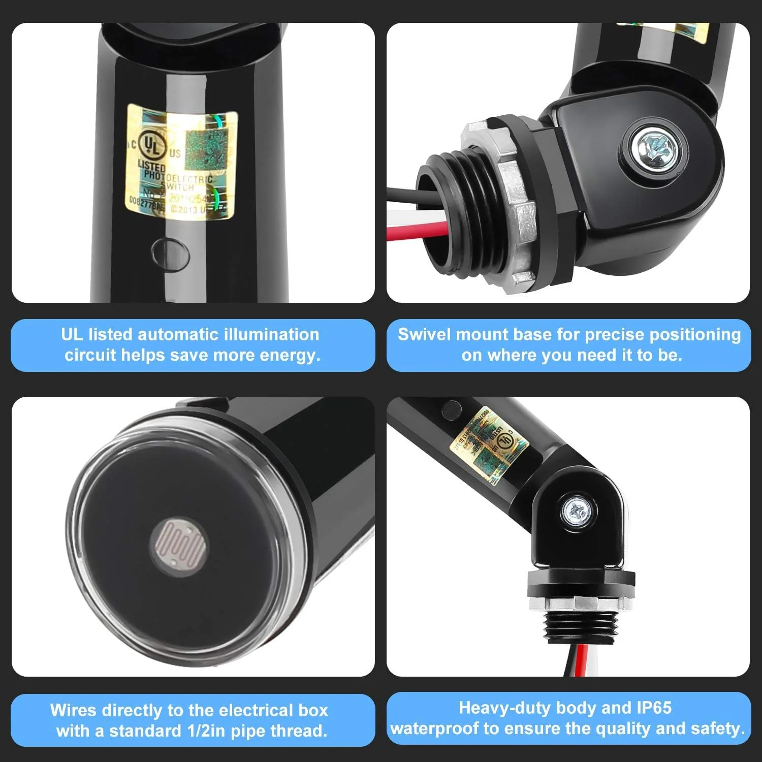 Greluma 2Pcs Dusk to Dawn Photocell Sensor Switch Photoelectric Switch Waterproof IP65 Photocell for Outdoor Lights 110V 120V 220V 240V Input - Image 3