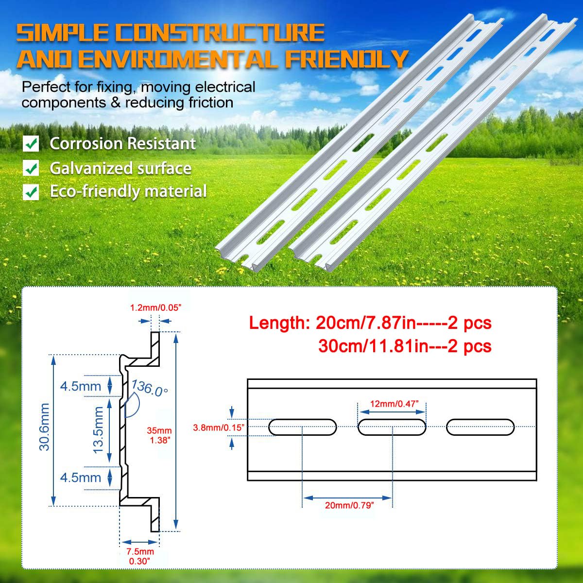 Greluma 4pcs DIN Rail - 2pcs 20cm + 2pcs 30cm Aluminium DIN Rail for Electric Control Cabinets - Width 35mm, Height 7.5mm, Thickness 1.2mm 2 pieces 20 cm + 2 pieces 30 cm - Image 4