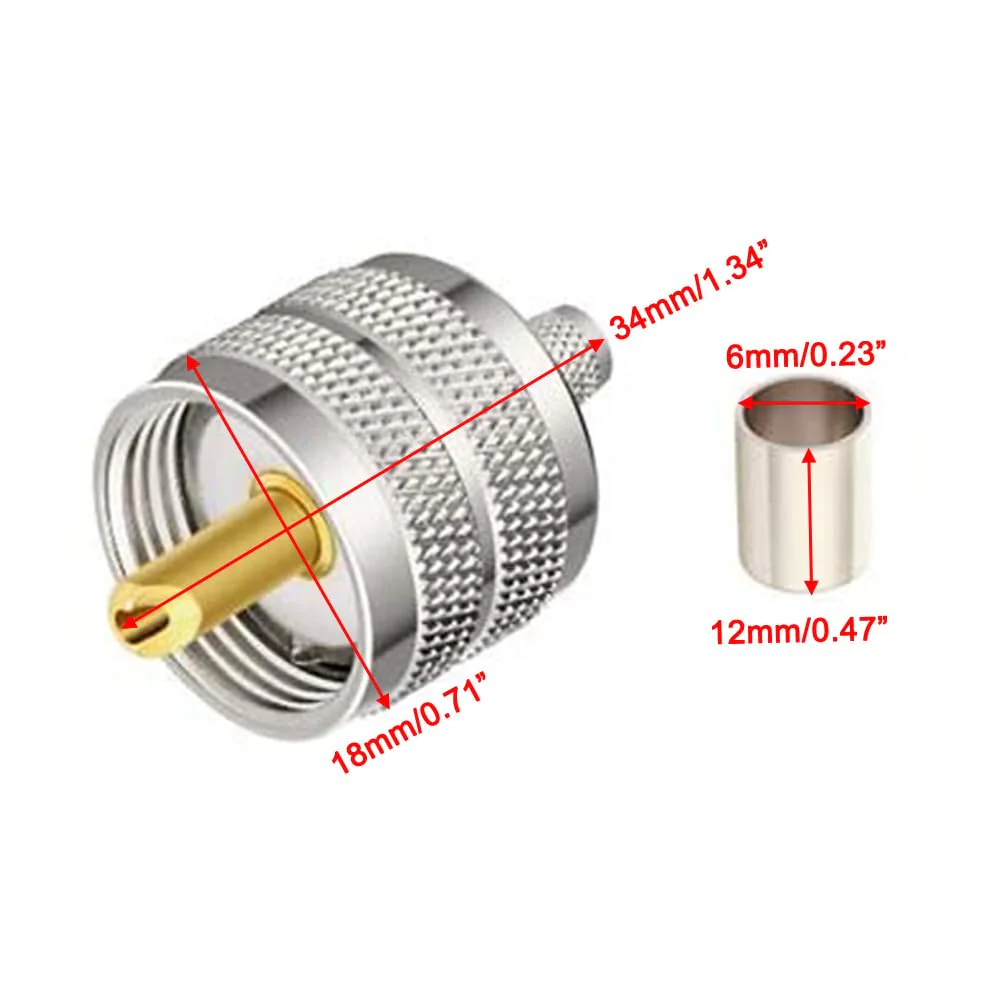 Greluma 6 x UHF PL-259 Male Crimp Coaxial Adapter RF Connector for RG58 / U LMR195 Coaxial Cable Compatible with Amateur Radio - Image 5