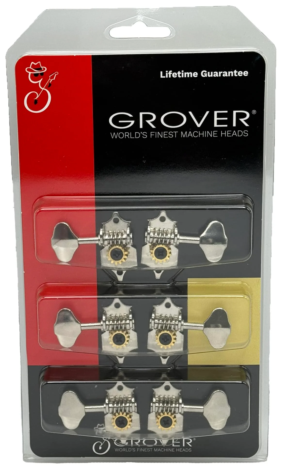 Grover V97N STA-TITE 14:1 Open Gear Guitar Tuners Vintage Style Nickel Tuning Machines 3+3 with Butter Bean Button For Solid (Vertical) Headstock with Tonebird Dunlop Polish Cloth Bundle - Image 2