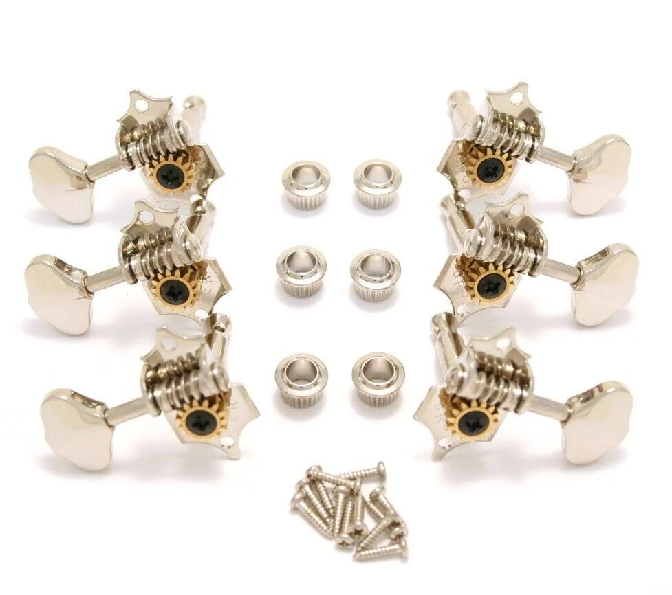 Grover V97N STA-TITE 14:1 Open Gear Guitar Tuners Vintage Style Nickel Tuning Machines 3+3 with Butter Bean Button For Solid (Vertical) Headstock with Tonebird Dunlop Polish Cloth Bundle - Image 7