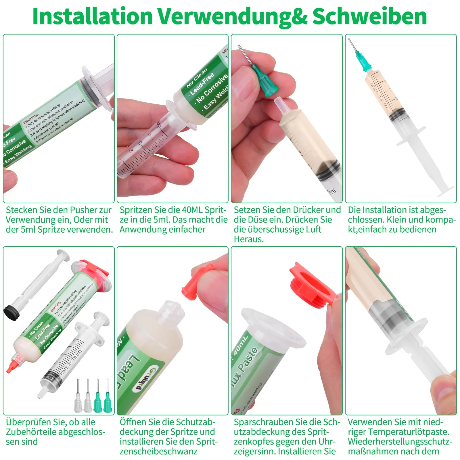 Gruiqrd Flux Soldering, 40 ml Lead-Free Syringe Solder Flux Paste, No Clean Rosin Soldering Paste Flux for BGA LED PCB SMD Electronics Soldering - Image 5