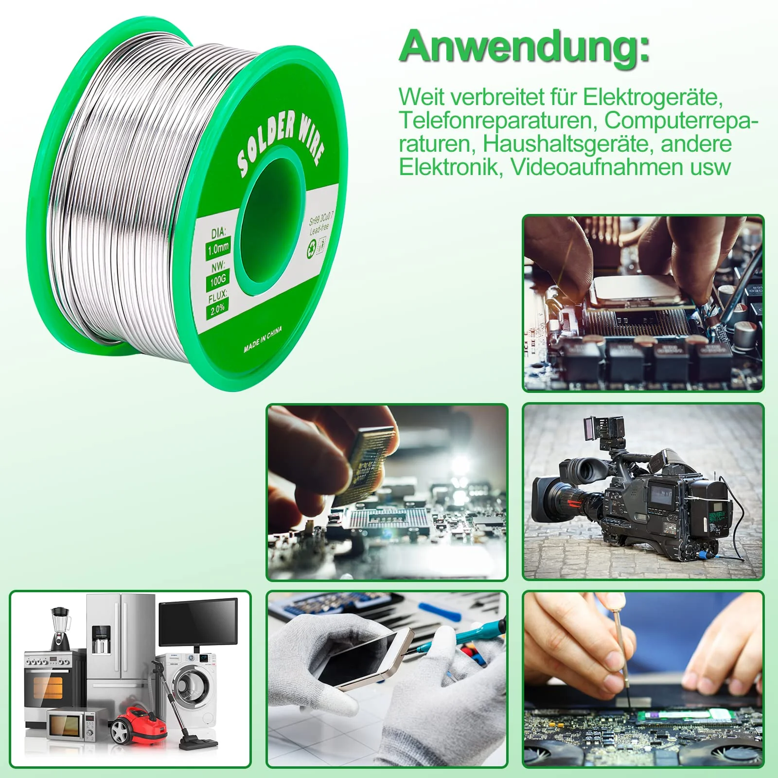 Gruiqrd Solder 1 mm, Solder Wire Electronics with Flux Sn99.3 Cu0.7, Solder Wire with Rosin Core for Electric Soldering and DIY (100 g) 1mm-100g - Image 3