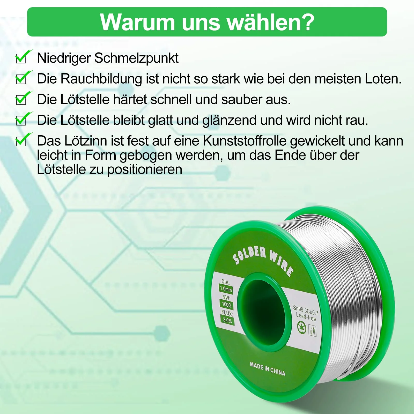 Gruiqrd Solder 1 mm, Solder Wire Electronics with Flux Sn99.3 Cu0.7, Solder Wire with Rosin Core for Electric Soldering and DIY (100 g) 1mm-100g - Image 7