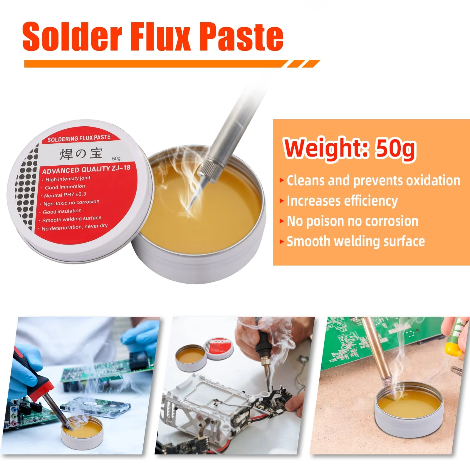 Gruiqrd Soldering Flux Paste, Lead-Free Soldering Wire, Soldering Iron Tip Cleaner, Micro Shear Wire Cutter Pliers, 4-Piece Soldering Tool Set, Soldering Iron Auxiliary Accessories, DIY Kit - Image 4