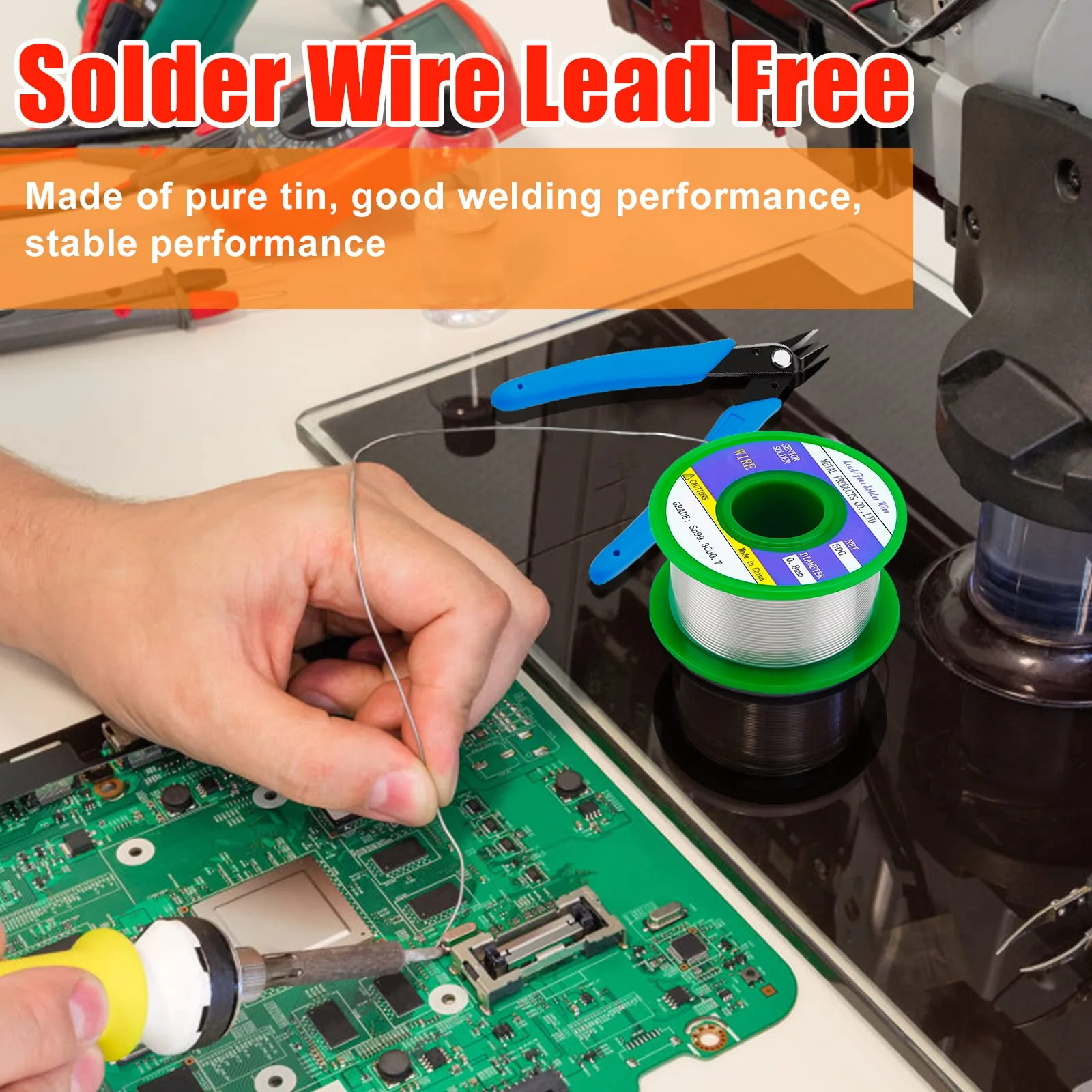 Gruiqrd Soldering Flux Paste, Lead-Free Soldering Wire, Soldering Iron Tip Cleaner, Micro Shear Wire Cutter Pliers, 4-Piece Soldering Tool Set, Soldering Iron Auxiliary Accessories, DIY Kit - Image 5