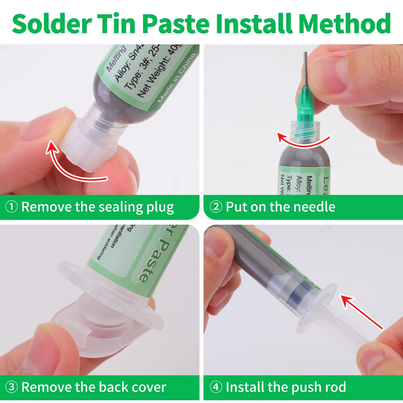 Gruiqrd Syringe Soldering Paste Flux Sn42 Bi58, Lead-Free Soldering Paste, Soldering Flux Tin Paste, Low Temperature Solder Paste 138 Degrees, for BGA LED SMD SMT Solder (1.41 oz/40 g) - Image 2