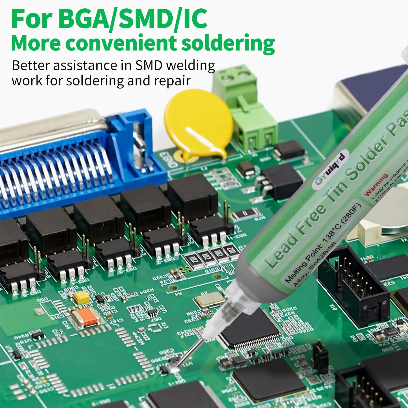 Gruiqrd Syringe Soldering Paste Flux Sn42 Bi58, Lead-Free Soldering Paste, Soldering Flux Tin Paste, Low Temperature Solder Paste 138 Degrees, for BGA LED SMD SMT Solder (1.41 oz/40 g) - Image 3