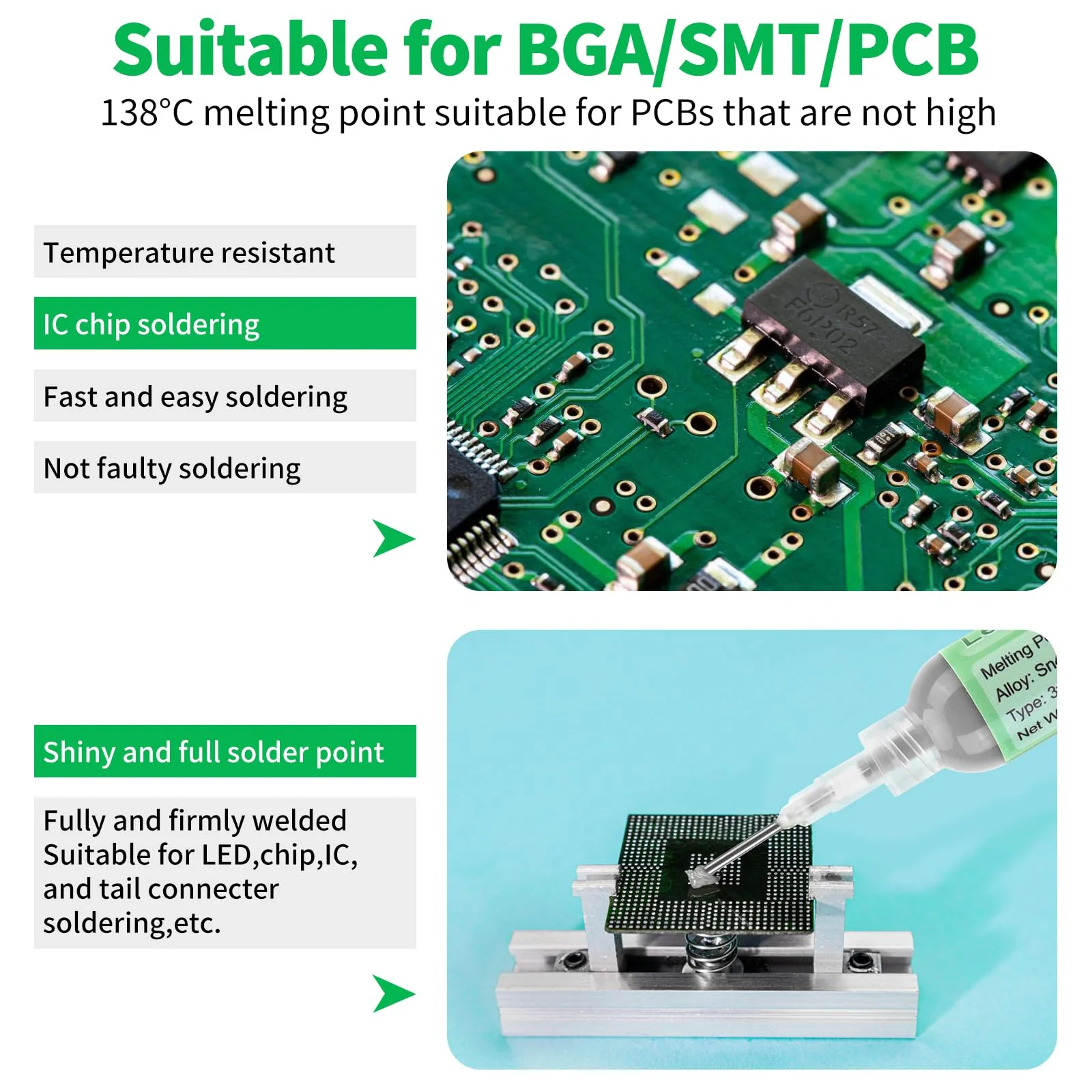 Gruiqrd Syringe Soldering Paste Flux Sn42 Bi58, Lead-Free Soldering Paste, Soldering Flux Tin Paste, Low Temperature Solder Paste 138 Degrees, for BGA LED SMD SMT Solder (1.41 oz/40 g) - Image 4