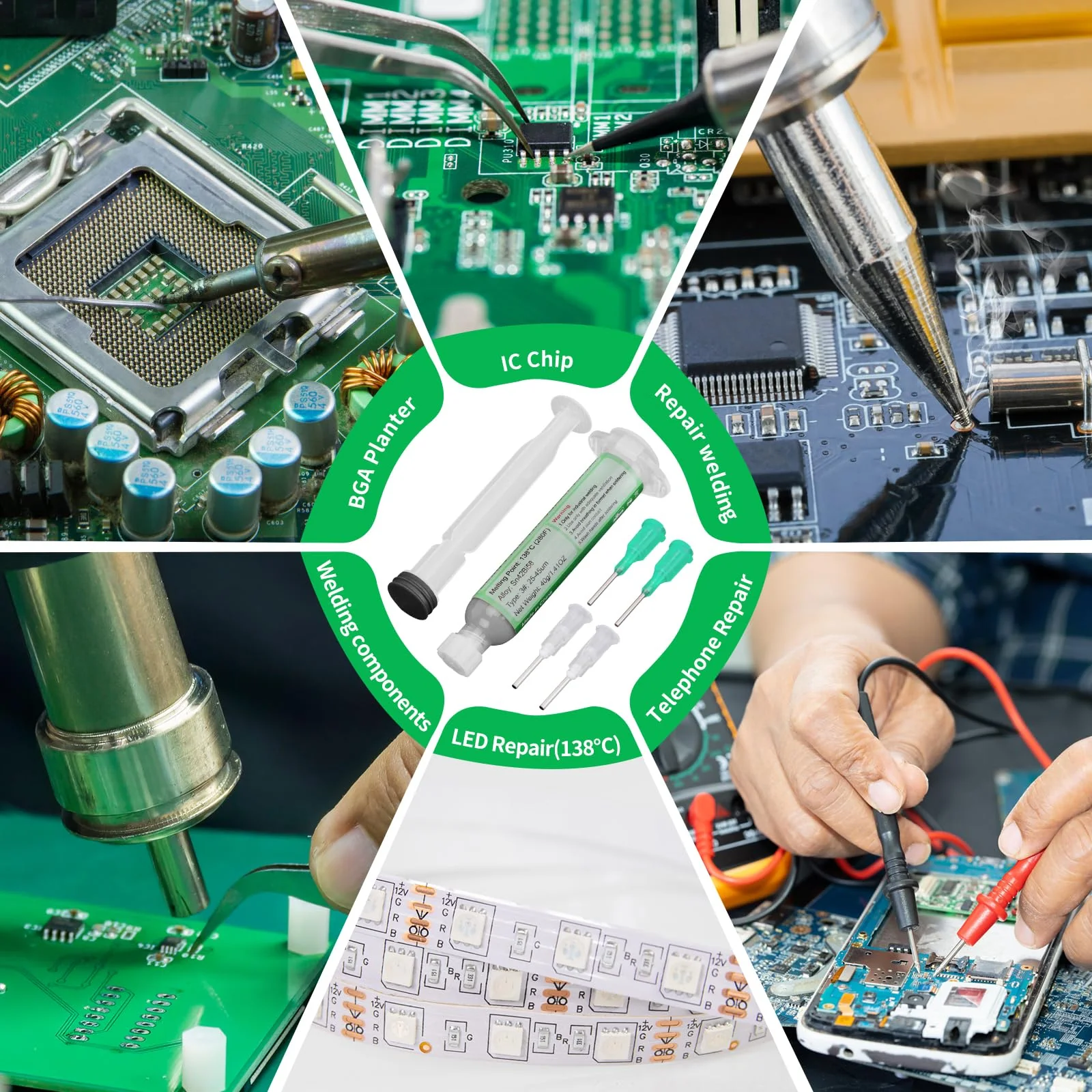 Gruiqrd Syringe Soldering Paste Flux Sn42 Bi58, Lead-Free Soldering Paste, Soldering Flux Tin Paste, Low Temperature Solder Paste 138 Degrees, for BGA LED SMD SMT Solder (1.41 oz/40 g) - Image 5
