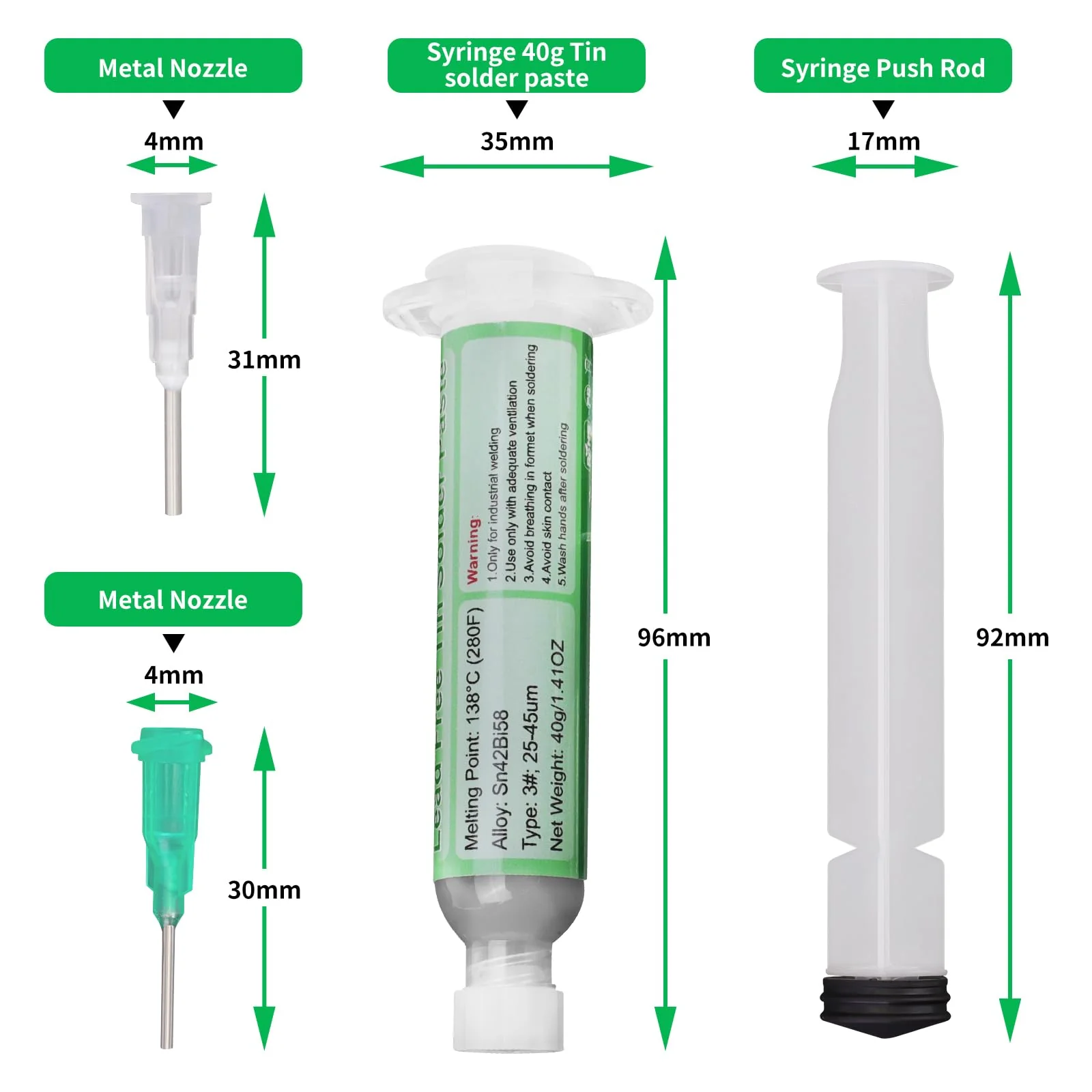 Gruiqrd Syringe Soldering Paste Flux Sn42 Bi58, Lead-Free Soldering Paste, Soldering Flux Tin Paste, Low Temperature Solder Paste 138 Degrees, for BGA LED SMD SMT Solder (1.41 oz/40 g) - Image 7