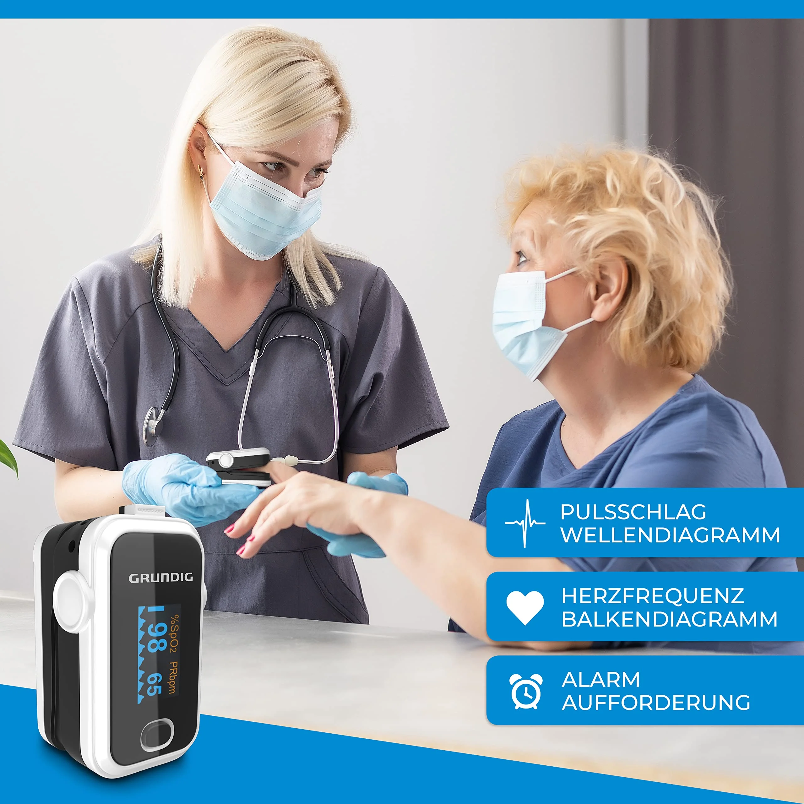 GRUNDIG Pulse Oximeter Oxygen Saturation Oximeter Test Winner - High Precision Finger Oximeter Meter for Accurate Measurement of Oxygen Saturation in the Blood - Finger Measuring Device Pulse Monitor White - Image 5