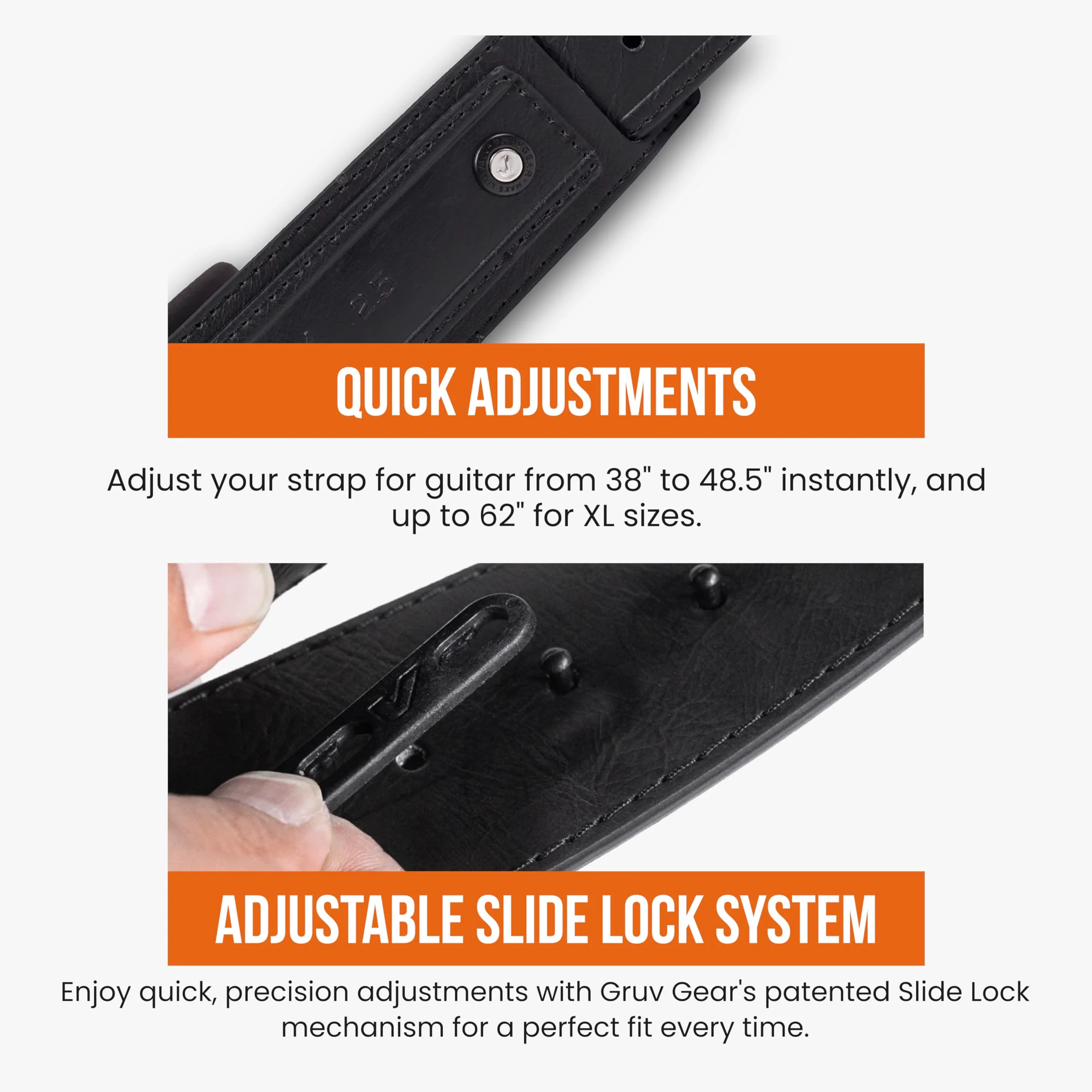 Gruv Gear SoloStrap Neo Padded Faux Leather Guitar Strap with Adjustable Slide Lock System, Thick Neoprene Padding for Heavier Instruments, Comfortable Guitar Belt Anti Bounce Design - Black, 2.5" 2.5" - Image 4