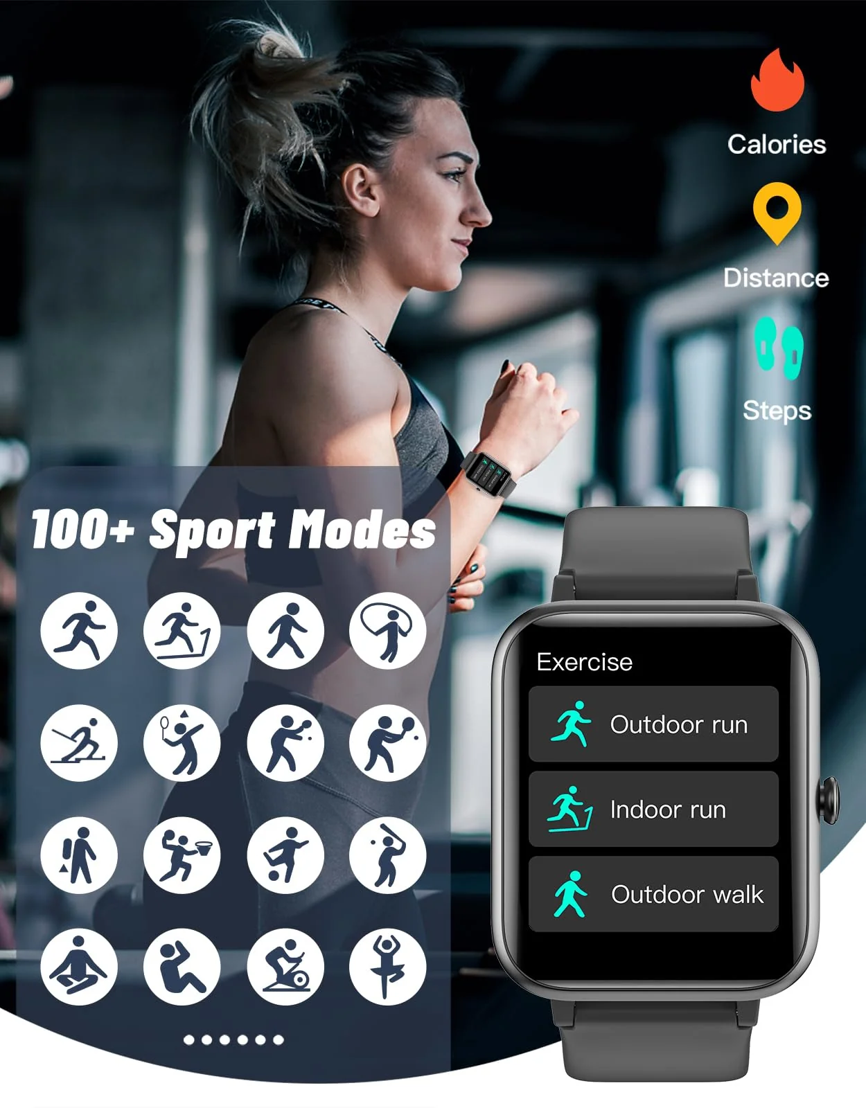 GRV Smart Watch for iOS and Android Phones (Answer/Make Calls), Watches for Men Women IP68 Waterproof Smartwatch Fitness Tracker Watch with Heart Rate/Sleep Monitor Steps Calories Counter (Black) Black - Image 3