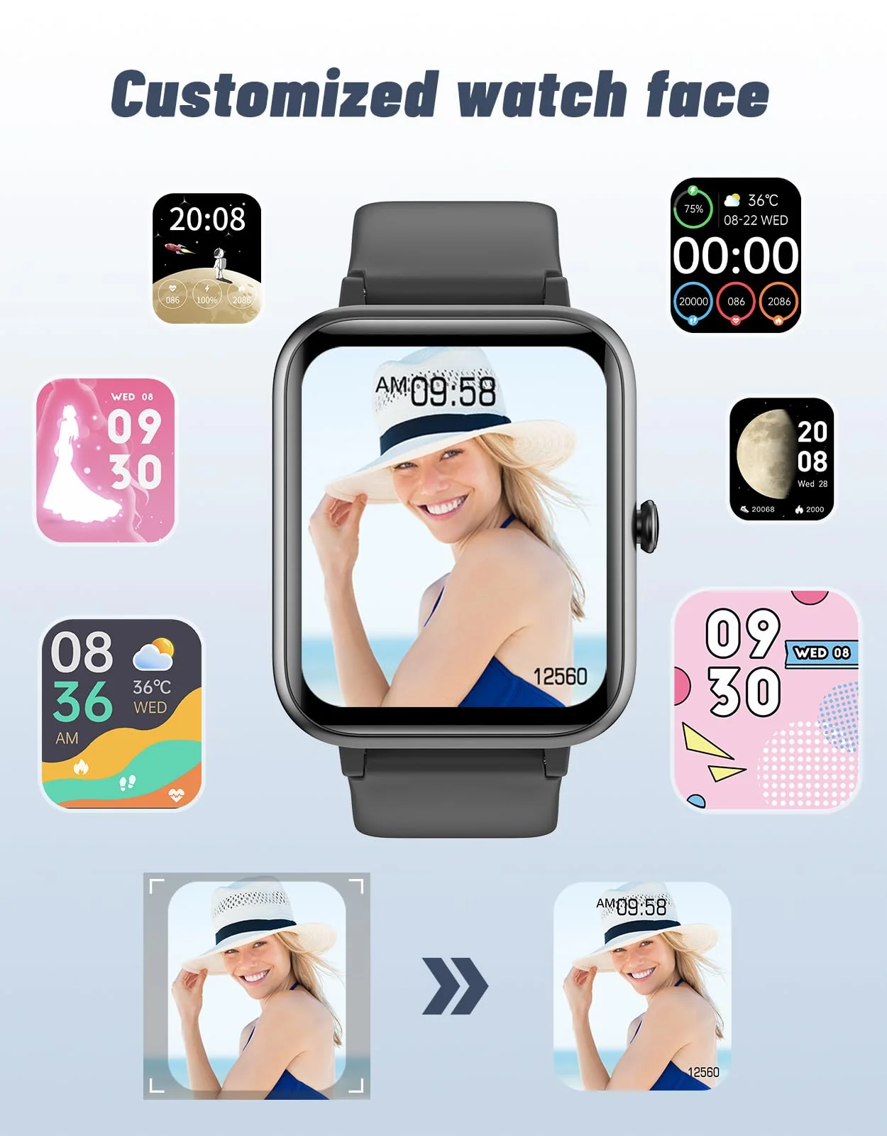GRV Smart Watch for iOS and Android Phones (Answer/Make Calls), Watches for Men Women IP68 Waterproof Smartwatch Fitness Tracker Watch with Heart Rate/Sleep Monitor Steps Calories Counter (Black) Black - Image 6