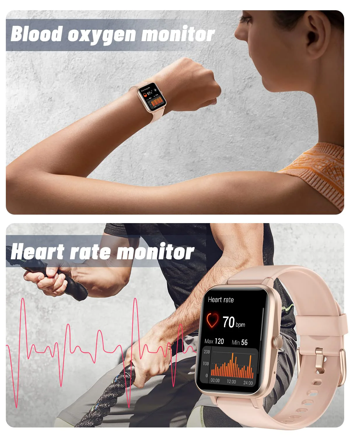 GRV Smart Watch for iOS and Android Phones (Answer/Make Calls), Watches for Women IP68 Waterproof Smartwatch Fitness Tracker Watch with Heart Rate/Sleep Monitor Steps Calories Counter (Pink) Baby Pink - Image 5