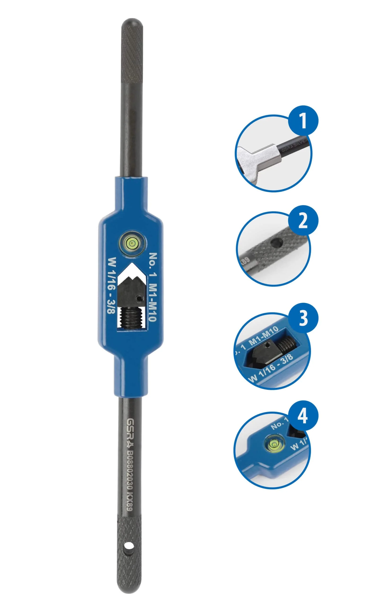 GSR Steel Tap Wrench with Center Eye | Size 2 (M4-M12) | Adjustable Tap Holder with Square Shank | Stainless Steel | Burnished Handles | Hand Tap Tool Holder ‎Nr. 2 | M4- M12 | BSW 5/32-1/2 | BSP G1/8 - Image 2