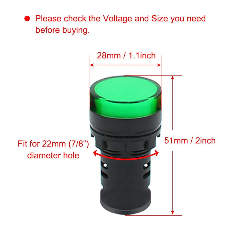 GTIWUNG Pack of 10 AC DC 24 V Energy-Saving LED Indicator Signal Light, LED Indicator Light, Control Light, 22 mm Thread - Image 3