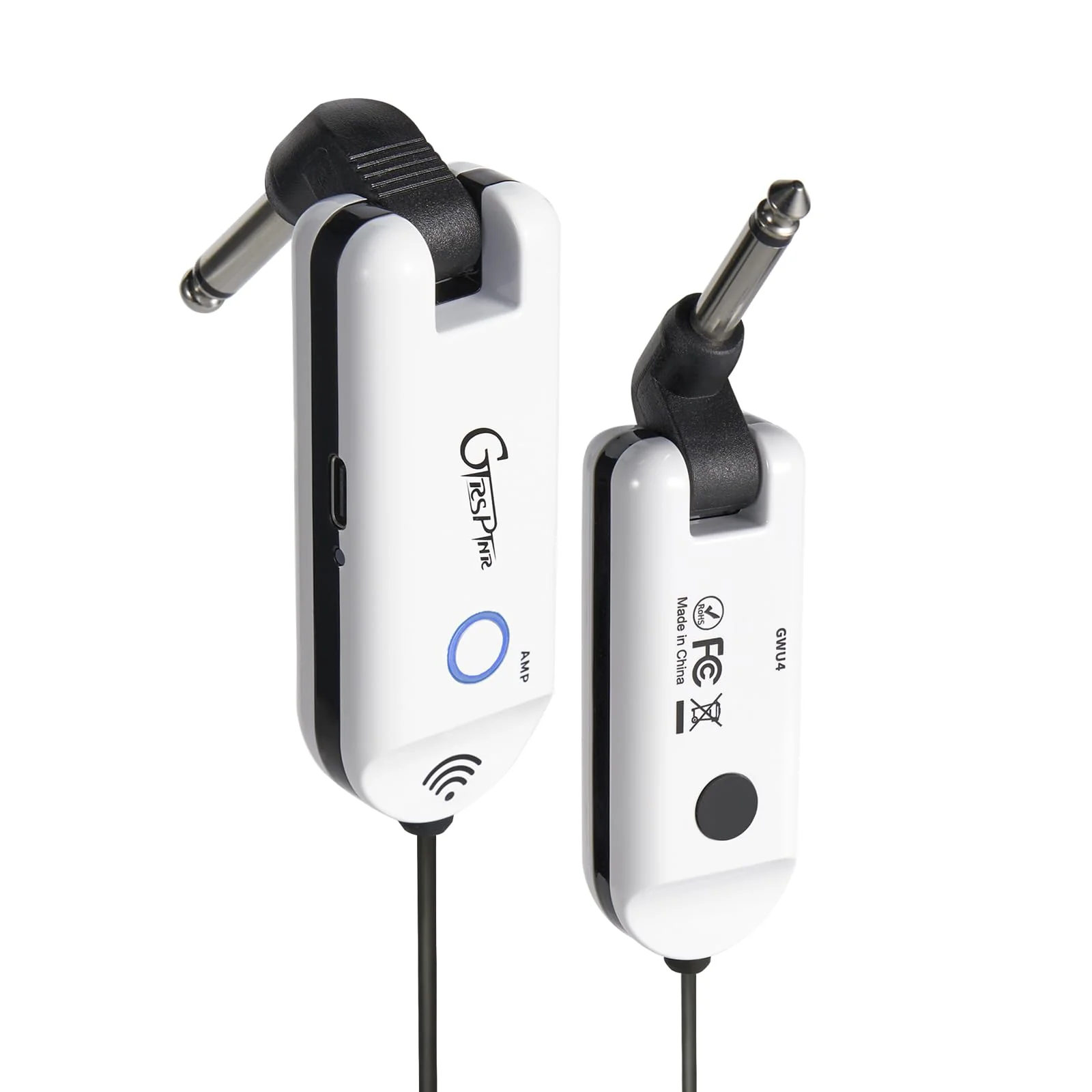 GTRS GWU4 UHF Guitar Wireless System 4 Channels Rechargeable Transmitter and Receiver, Auto Match, Low Latency, 100 Feet Range, Stable Connectionfor Electric Guitars Bass and More (White) White