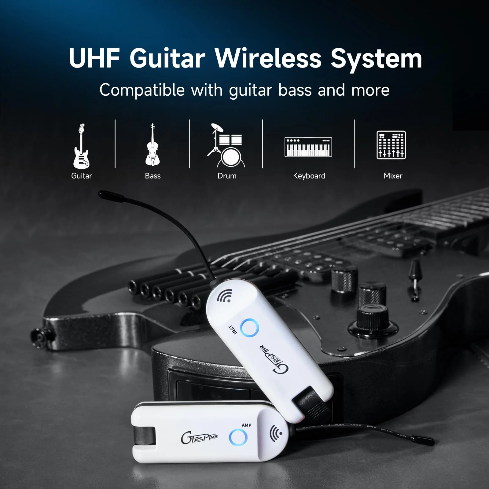 GTRS GWU4 UHF Guitar Wireless System 4 Channels Rechargeable Transmitter and Receiver, Auto Match, Low Latency, 100 Feet Range, Stable Connectionfor Electric Guitars Bass and More (White) White - Image 4