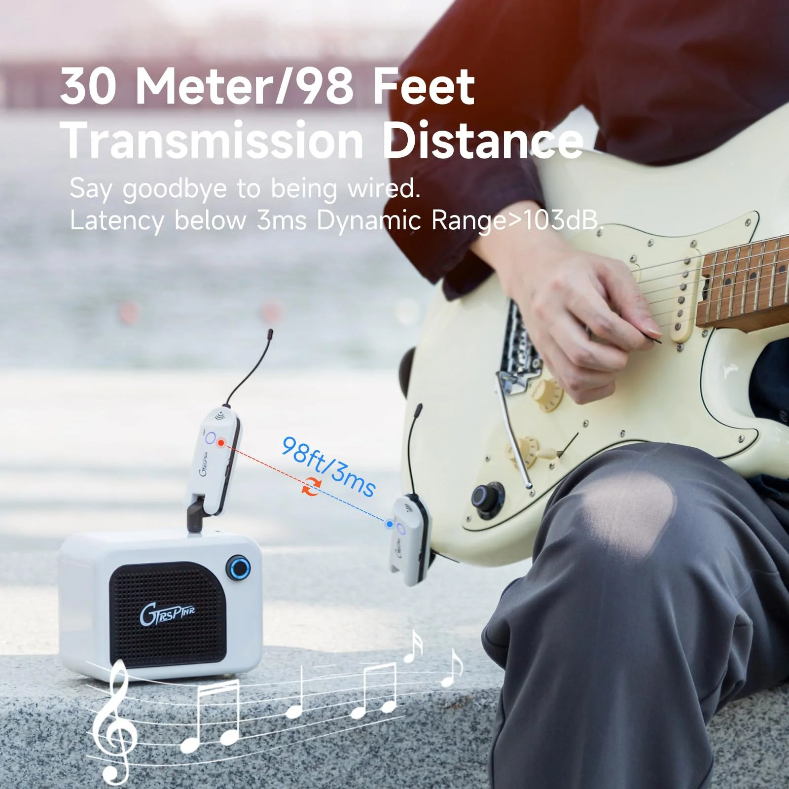 GTRS GWU4 UHF Guitar Wireless System 4 Channels Rechargeable Transmitter and Receiver, Auto Match, Low Latency, 100 Feet Range, Stable Connectionfor Electric Guitars Bass and More (White) White - Image 5