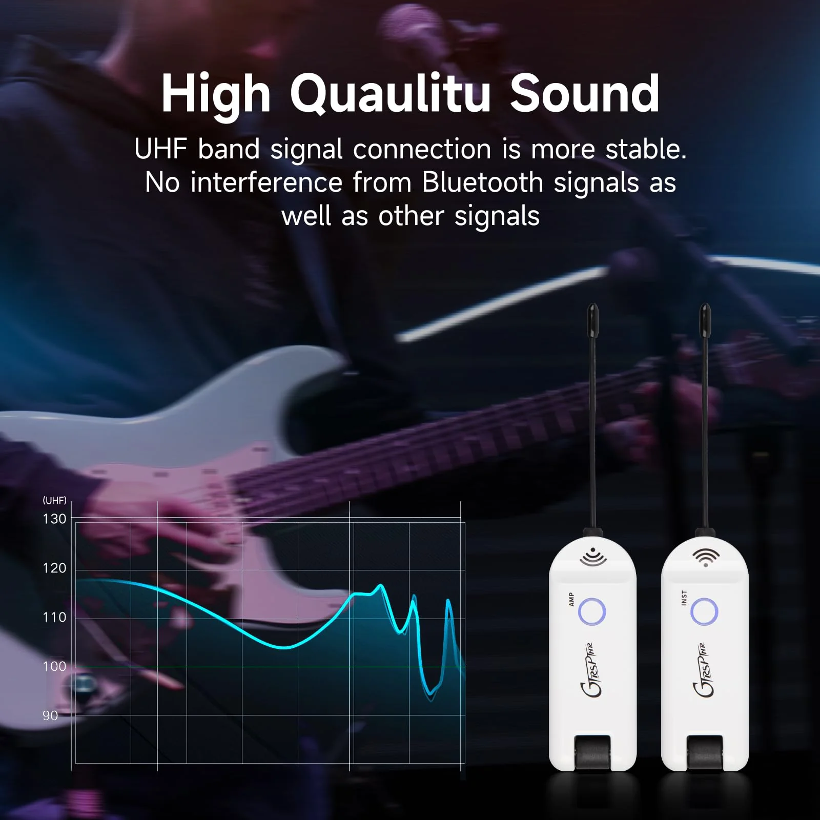 GTRS GWU4 UHF Guitar Wireless System 4 Channels Rechargeable Transmitter and Receiver, Auto Match, Low Latency, 100 Feet Range, Stable Connectionfor Electric Guitars Bass and More (White) White - Image 6