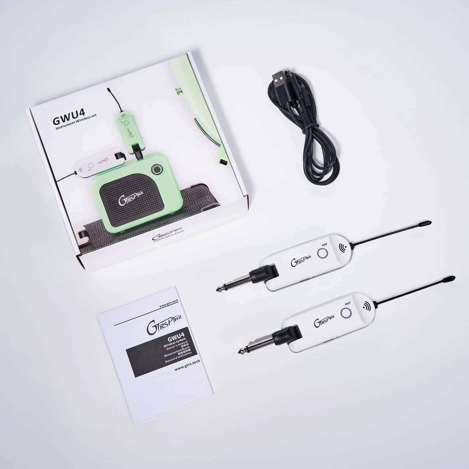 GTRS GWU4 UHF Guitar Wireless System 4 Channels Rechargeable Transmitter and Receiver, Auto Match, Low Latency, 100 Feet Range, Stable Connectionfor Electric Guitars Bass and More (White) White - Image 9