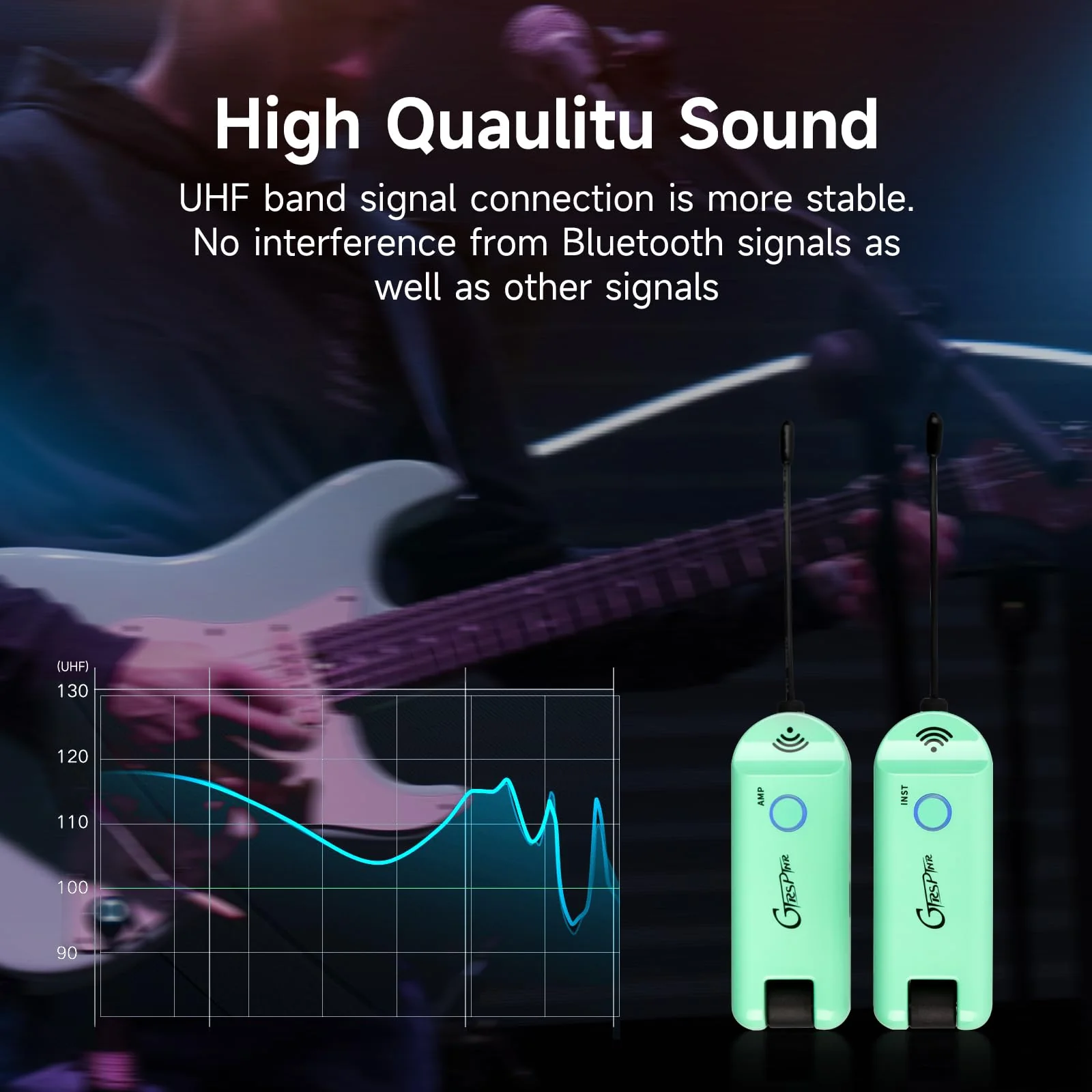 GTRS GWU4 UHF Wireless Guitar System Transmitter and Receiver 4 Signal Channels Rechargeable, Auto Match, Low Latency, 100 Feet Range, Stable Connection for Electric Guitars Bass and More (Green) GREEN - Image 7
