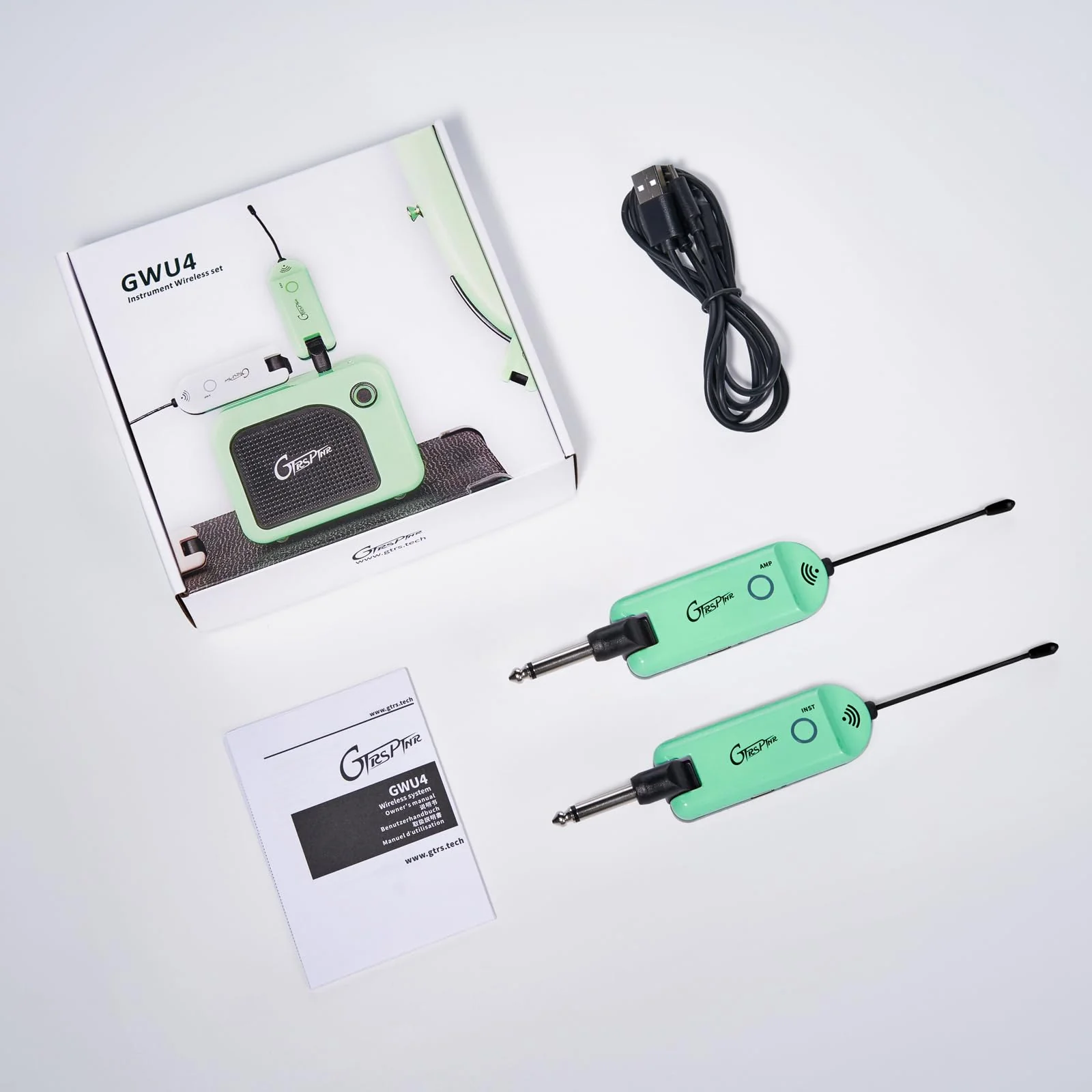 GTRS GWU4 UHF Wireless Guitar System Transmitter and Receiver 4 Signal Channels Rechargeable, Auto Match, Low Latency, 100 Feet Range, Stable Connection for Electric Guitars Bass and More (Green) GREEN - Image 9