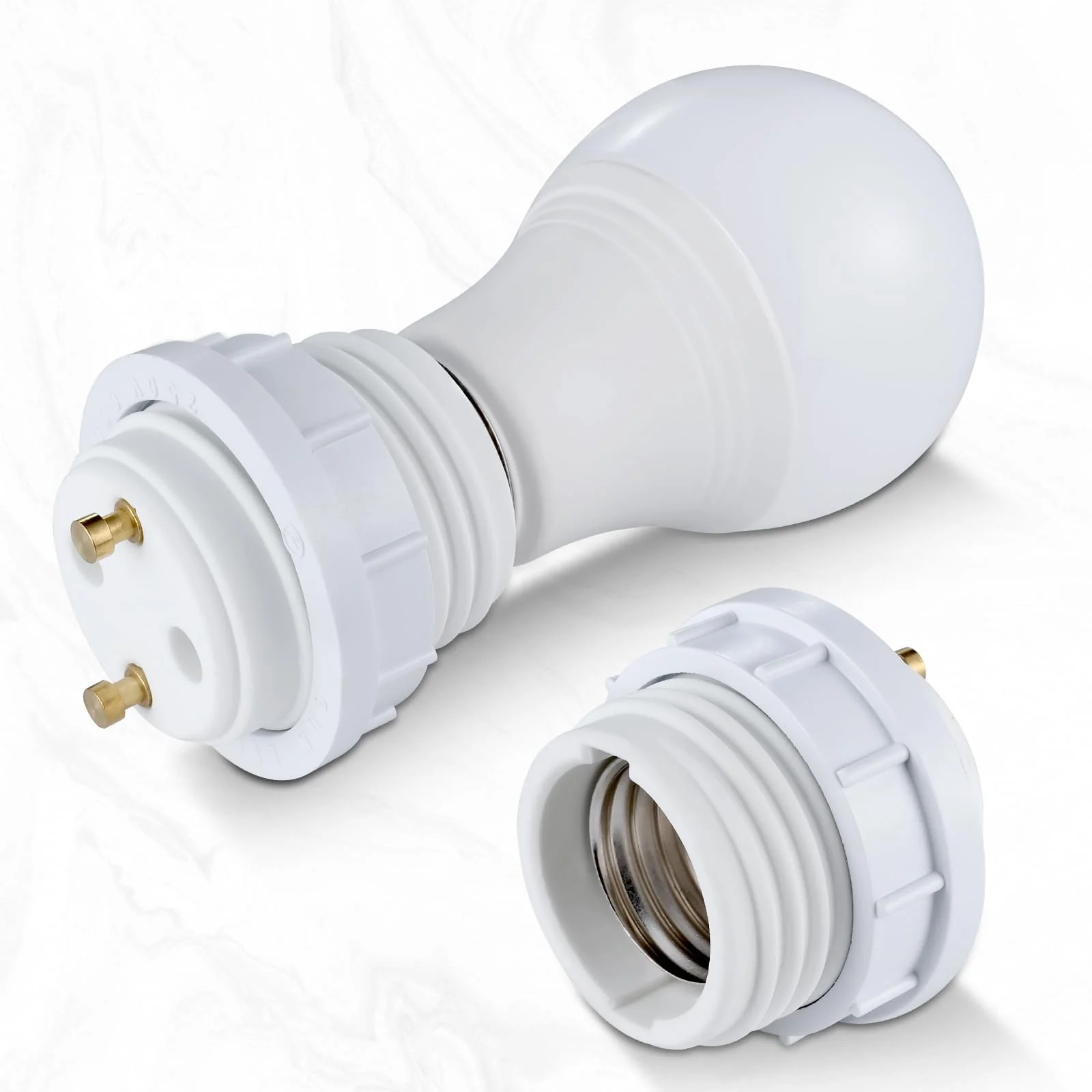 GU24 to E26 Socket Adapter with Shade Ring, Bi-Pin Based GU24 to Standard Medium Screw-in Bulb Socket Adapter Converter, Pin Base Threaded Adapter (4) 4 - Image 4