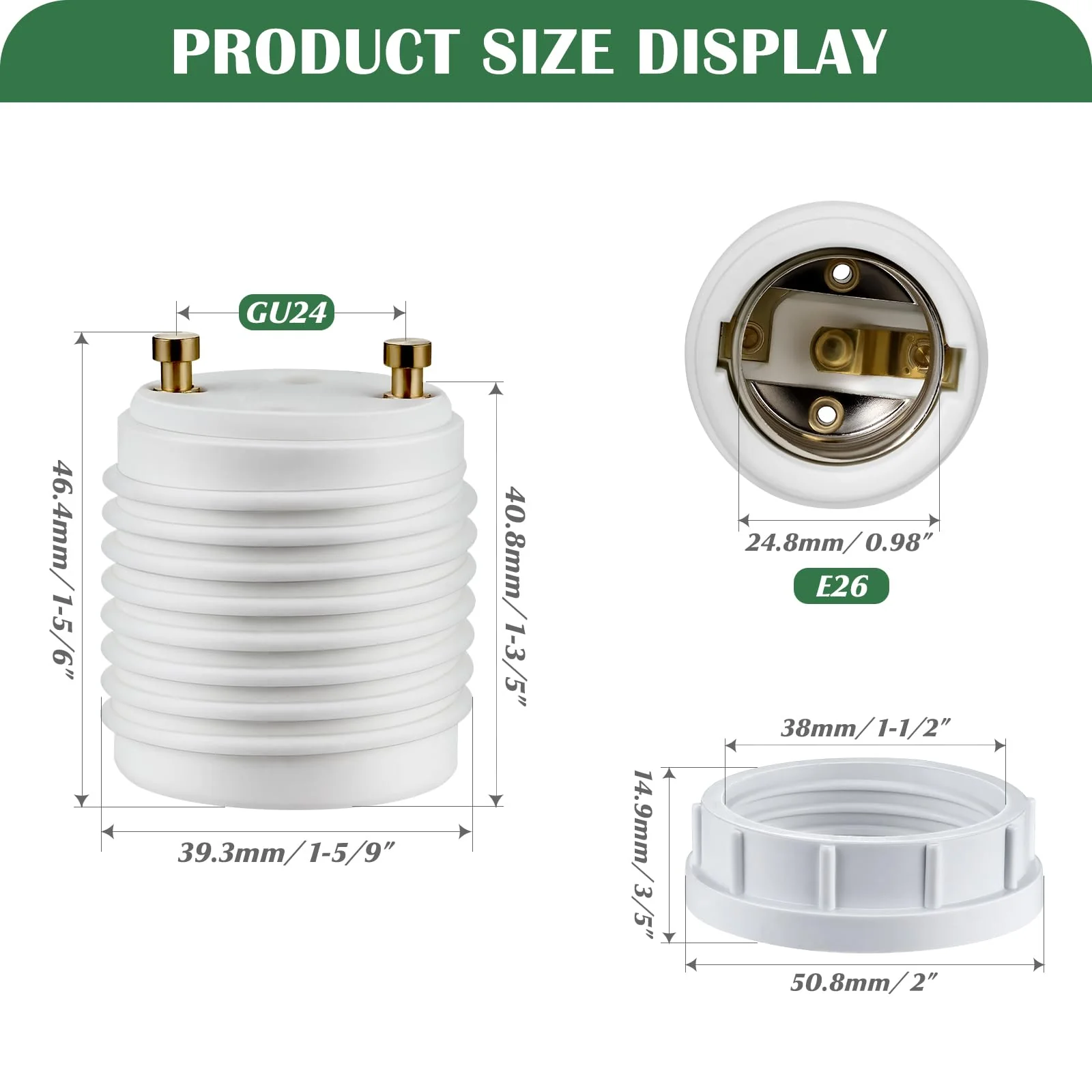 GU24 to E26 Socket Adapter with Shade Ring, Bi-Pin Based GU24 to Standard Medium Screw-in Bulb Socket Adapter Converter, Pin Base Threaded Adapter (4) 4 - Image 5