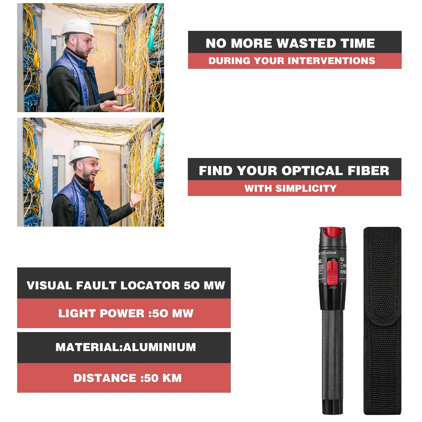 Guakiili 50mW Visual Troubleshooter with FC/APC Male to LC/APC Adapter, VFL Tester Kit 50km Range, Fiber Optic Cable Tester with FC to LC-SM9/125 Adapter - Image 7