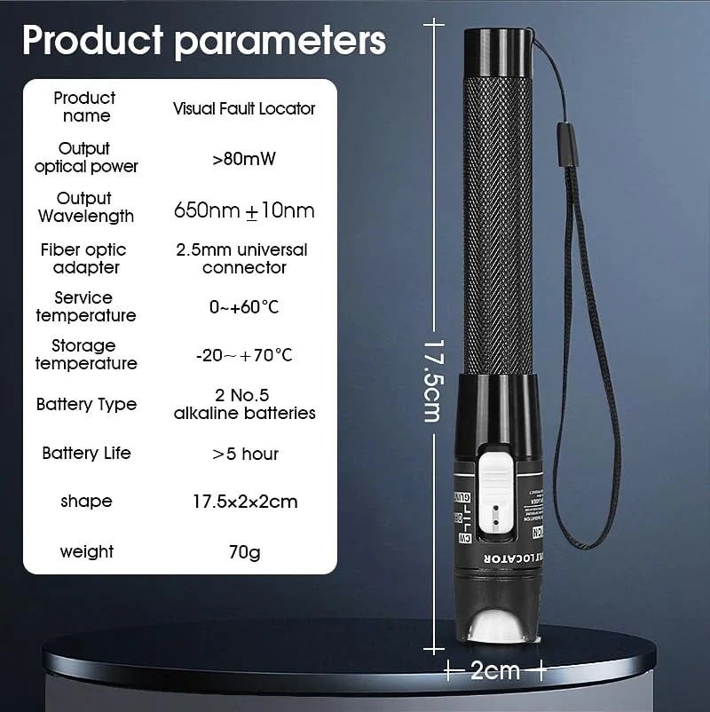 Guakiili 80MW FTTH Fiber Optic Cable Tester, Optical Fiber Error Locator for a Range of 80 Km, Fiber Optic Tester Supports SC/FC/ST 2.5mm Adapter - Image 2