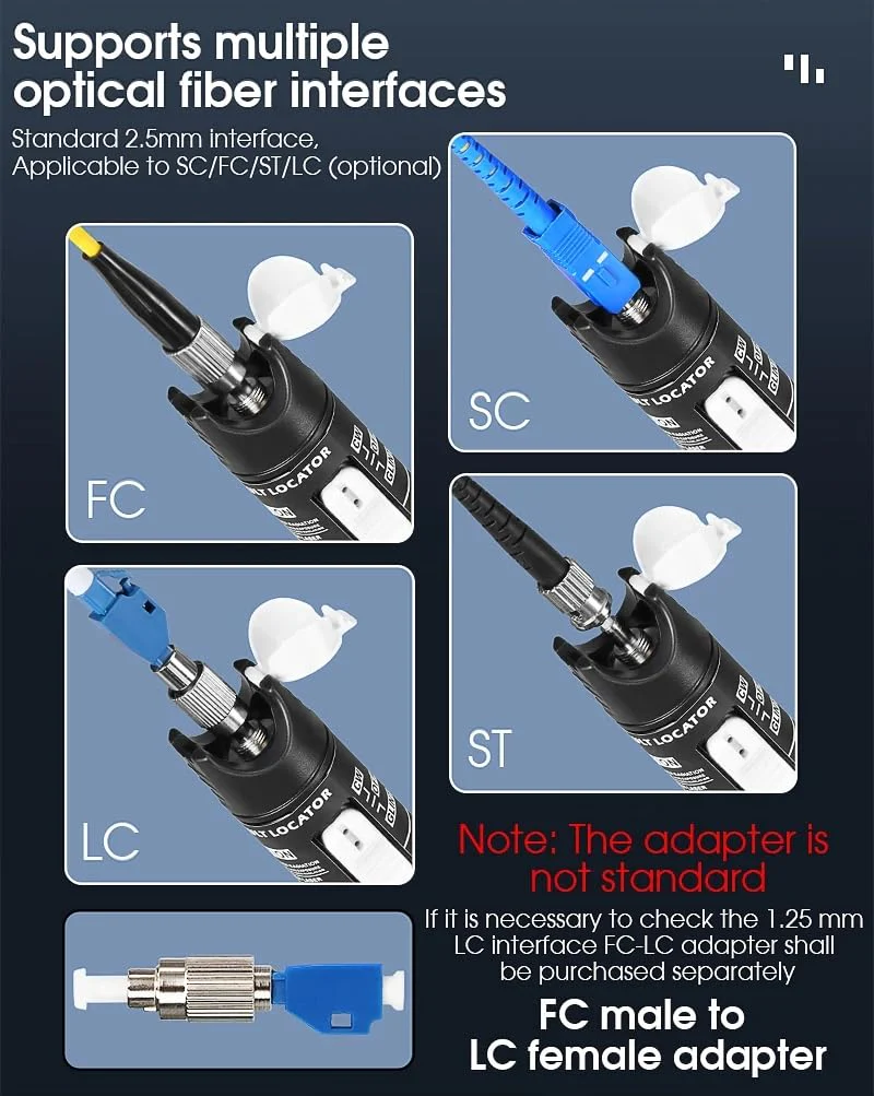 Guakiili 80MW FTTH Fiber Optic Cable Tester, Optical Fiber Error Locator for a Range of 80 Km, Fiber Optic Tester Supports SC/FC/ST 2.5mm Adapter - Image 3
