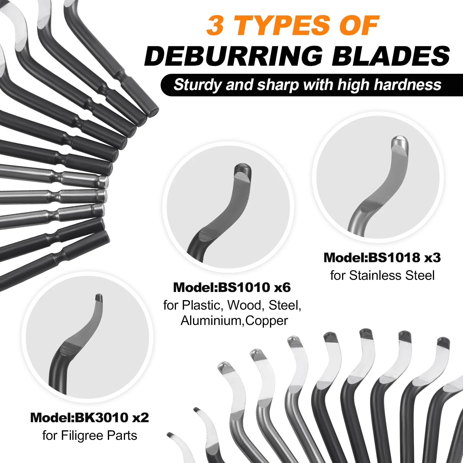 Gueenky Deburring Burr Remover, 360° Rotating Deburring Tool Metal Hand Deburring Tool with 11 Pieces Replacement Blades Deburring Tool for 3D Printer Metal Plastic Aluminium Stainless Steel - Image 3