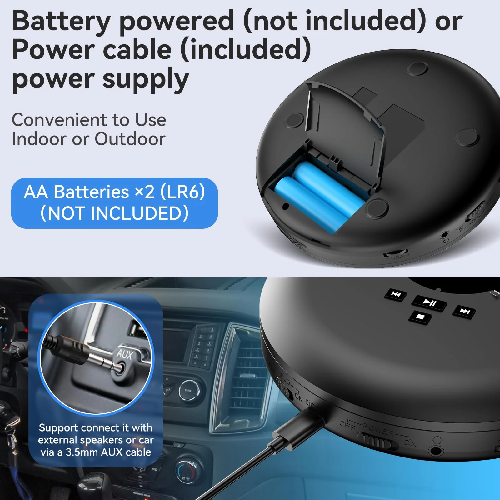 Gueray CD Player Portable CD Discman Portable CD Player for Car with Anti-Skip Shockproof Personal CD Player with Headphones LCD Display Support PROG Memory Function Repeat Playback BASS Effet Black - Image 3