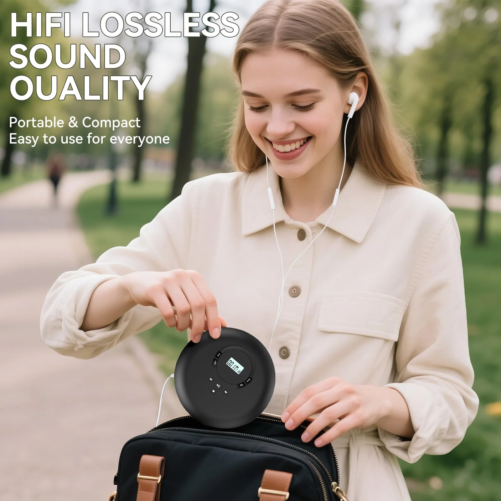 Gueray CD Player Portable CD Discman Portable CD Player for Car with Anti-Skip Shockproof Personal CD Player with Headphones LCD Display Support PROG Memory Function Repeat Playback BASS Effet Black - Image 7