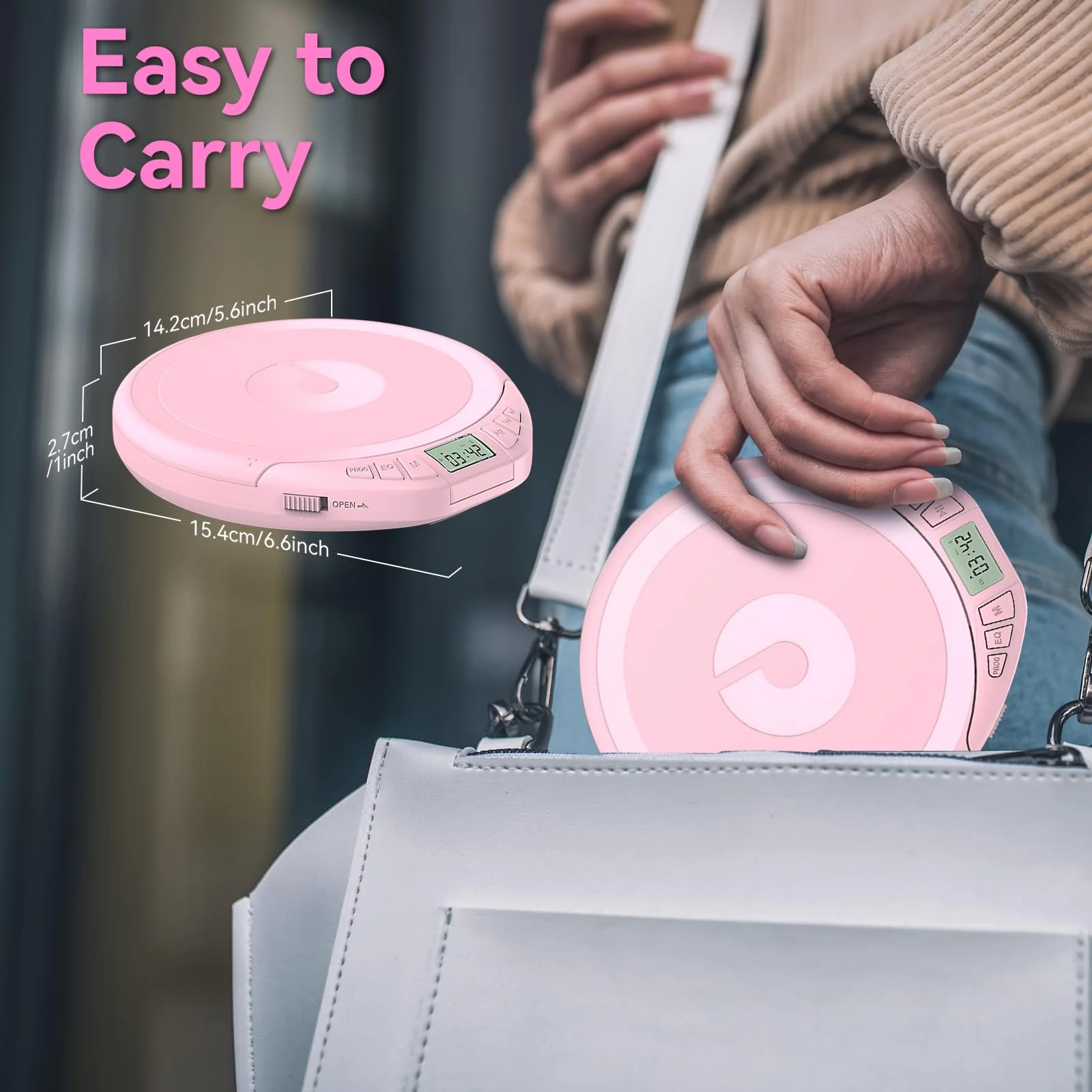 Gueray Portable CD Player with Earphones,CD Discman for Car Home with Anti-Skip Shockproof Protection,Personal CD Music Player with LCD Display Support PROG Memory Function H-01 Pink - Image 4