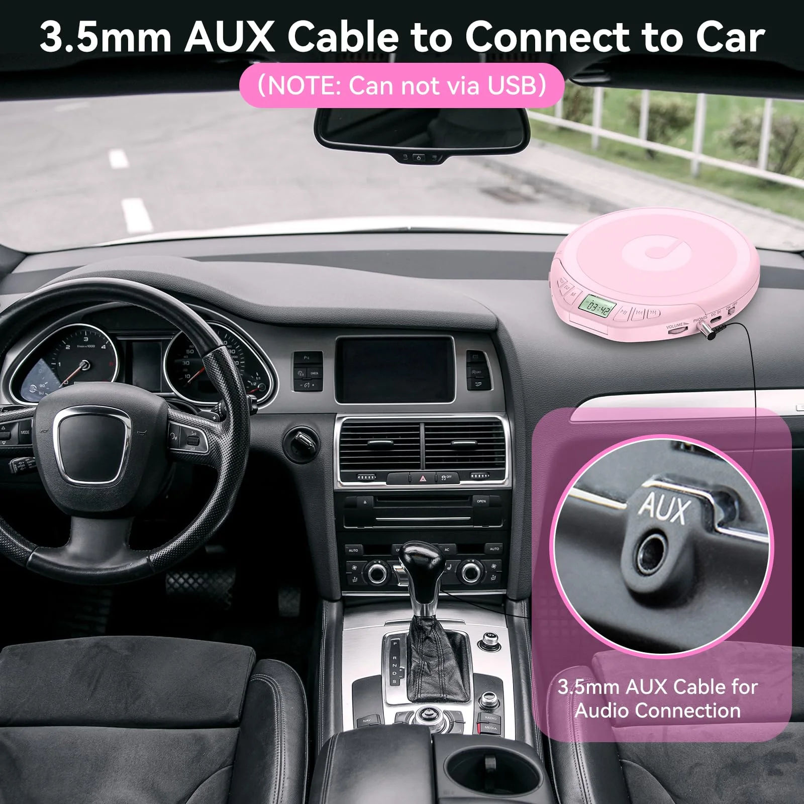 Gueray Portable CD Player with Earphones,CD Discman for Car Home with Anti-Skip Shockproof Protection,Personal CD Music Player with LCD Display Support PROG Memory Function H-01 Pink - Image 6