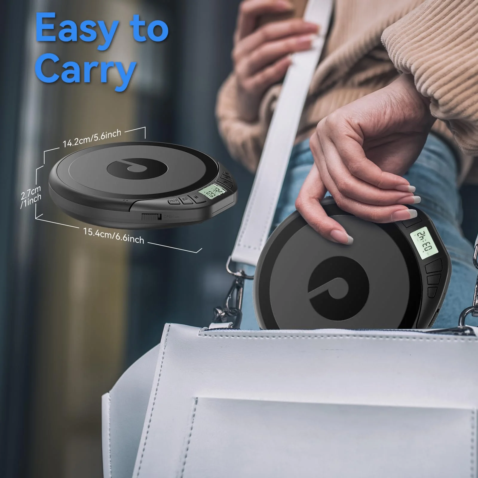 Gueray Portable CD Player with Earphones,CD Discman for Car Home with Anti-Skip Shockproof Protection,Personal Discman CD Music Player with LCD Display Support PROG Memory Function H-01 Black - Image 6