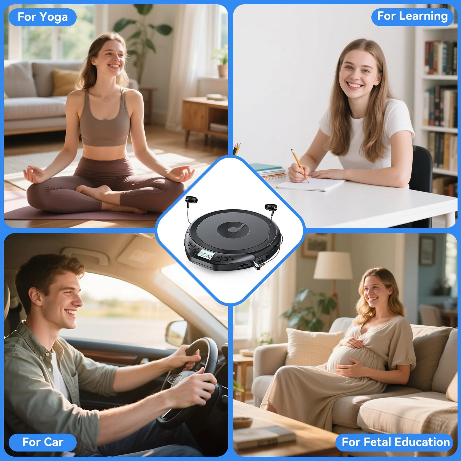 Gueray Portable CD Player with Earphones,CD Discman for Car Home with Anti-Skip Shockproof Protection,Personal Discman CD Music Player with LCD Display Support PROG Memory Function H-01 Black - Image 7